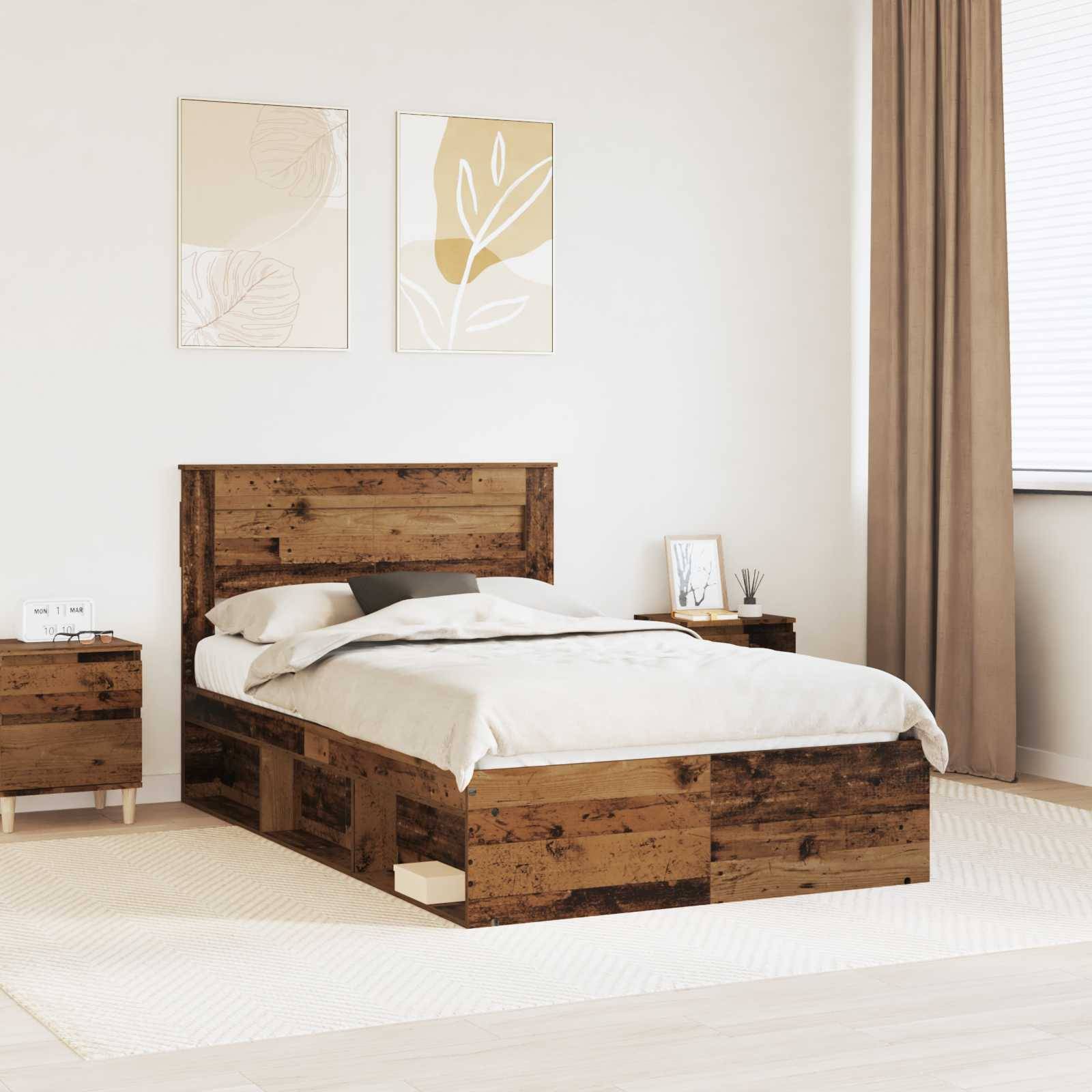 vidaXL Bettrahmen Altholz 135 x 190 cm Massives Kiefernholz