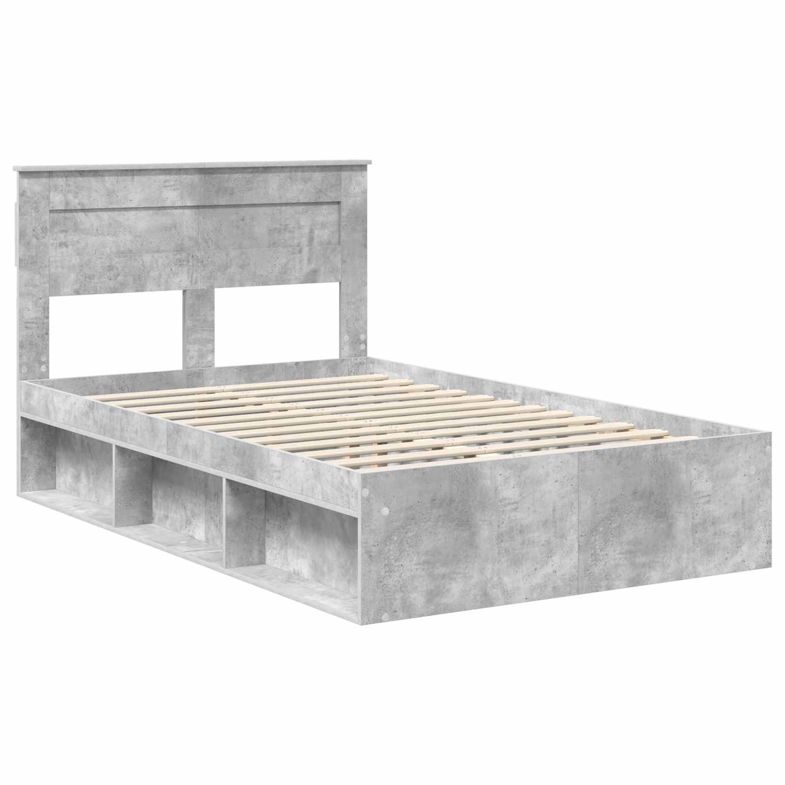 vidaXL Bettrahmen Beton Grau 135 x 190 cm Massives Kiefernholz
