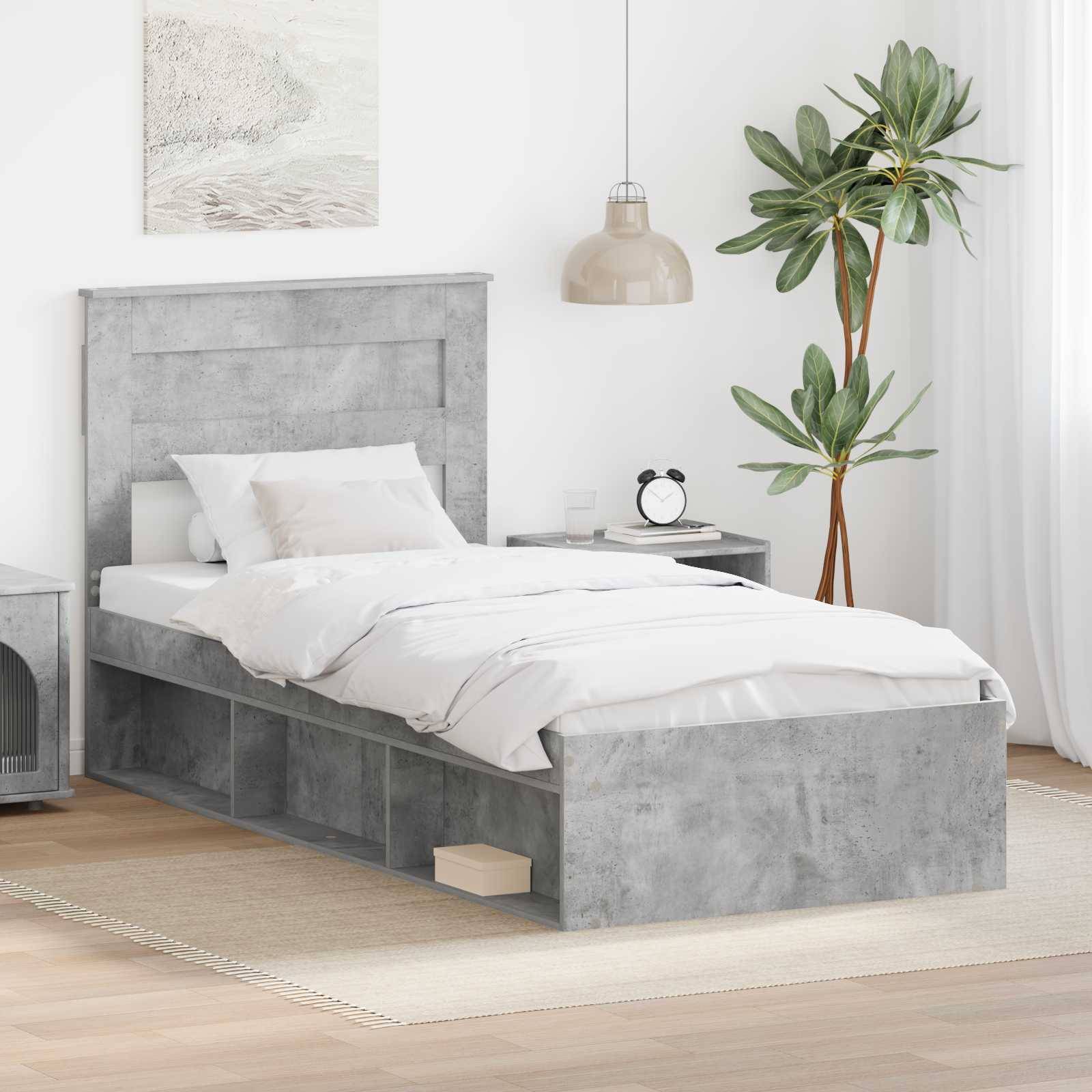 vidaXL Bettrahmen Beton Grau 100 x 200 cm Massives Kiefernholz