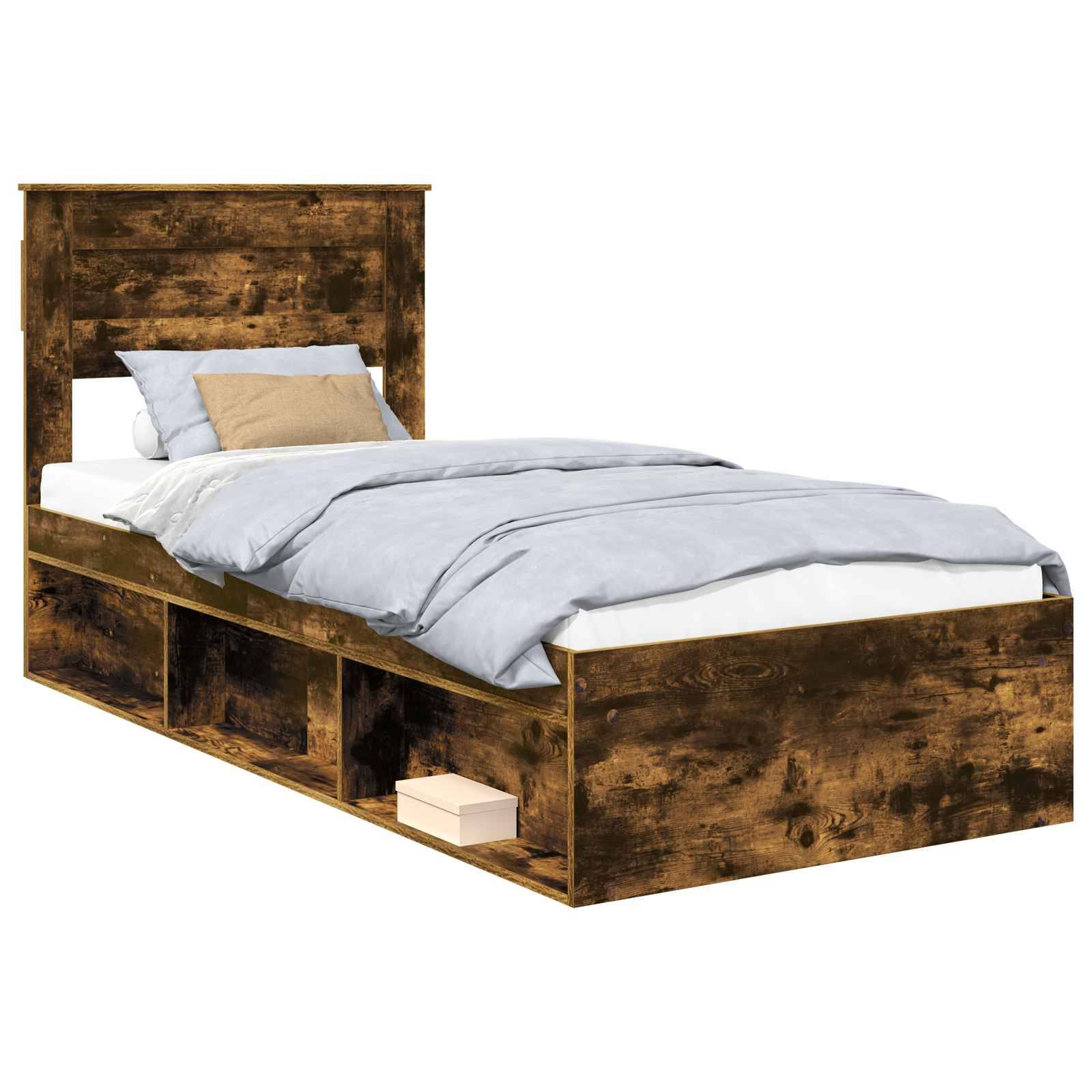 vidaXL Bettrahmen Geräucherte Eiche 90 x 200 cm Massives Kiefernholz
