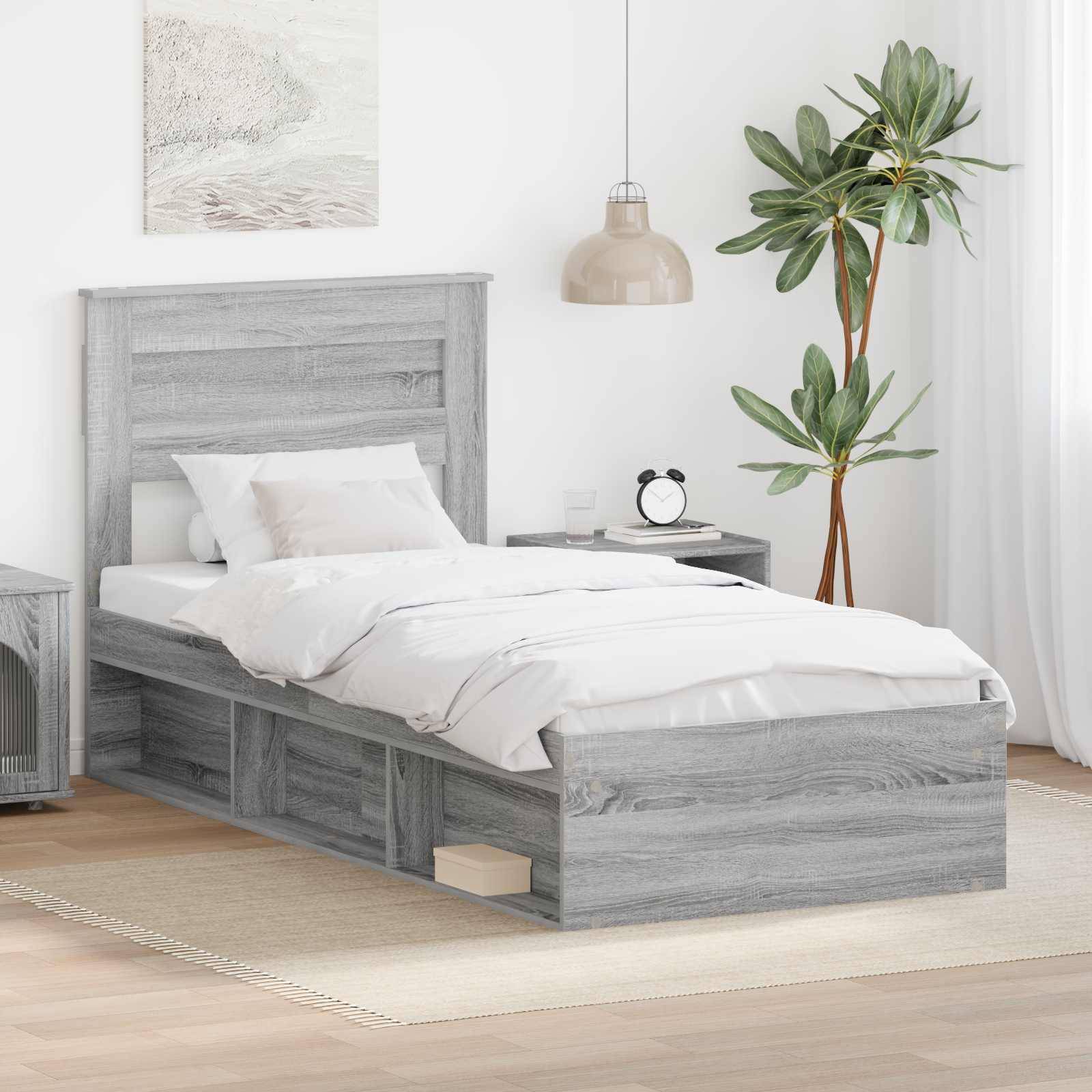 vidaXL Bettrahmen Graues Sonoma 90 x 200 cm Massives Kiefernholz