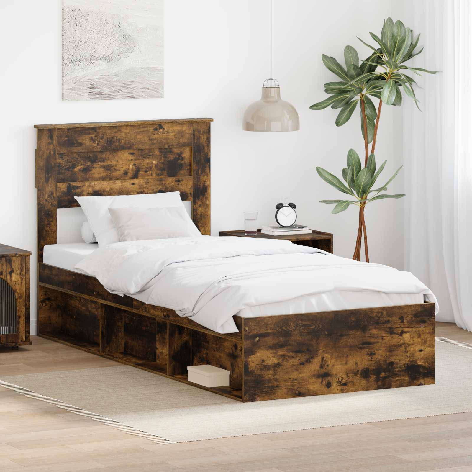 vidaXL Bettrahmen Geräucherte Eiche 100 x 200 cm Massives Kiefernholz