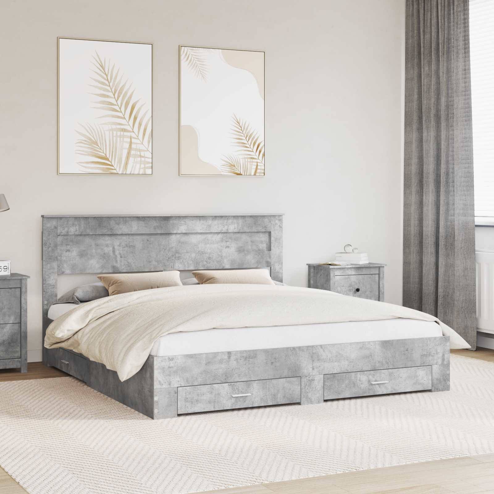 vidaXL Bettrahmen mit Kopfteil Beton Grau 200 x 200 cm Holzwerkstoff