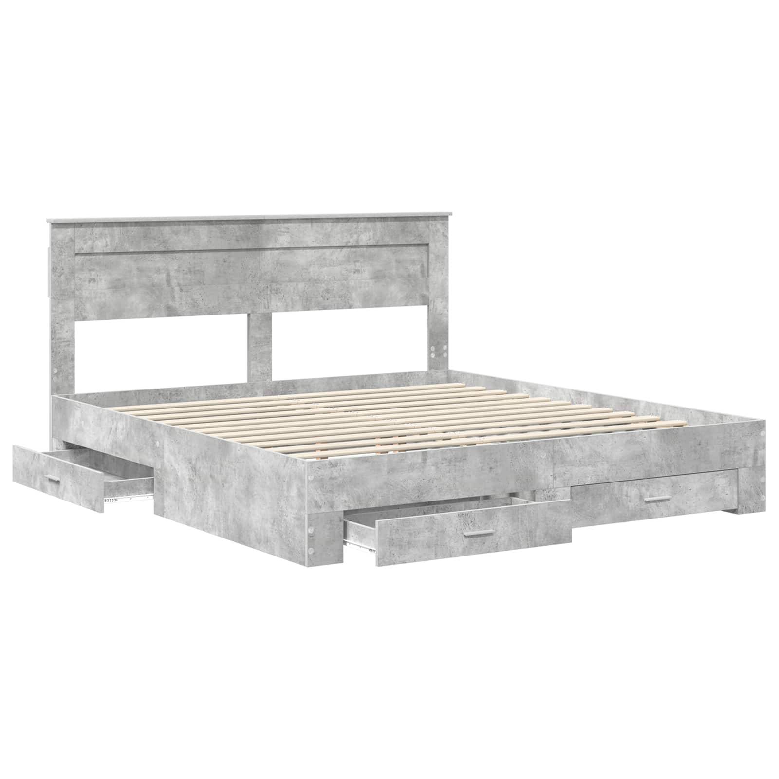 vidaXL Bettrahmen mit Kopfteil Beton Grau 200 x 200 cm Holzwerkstoff