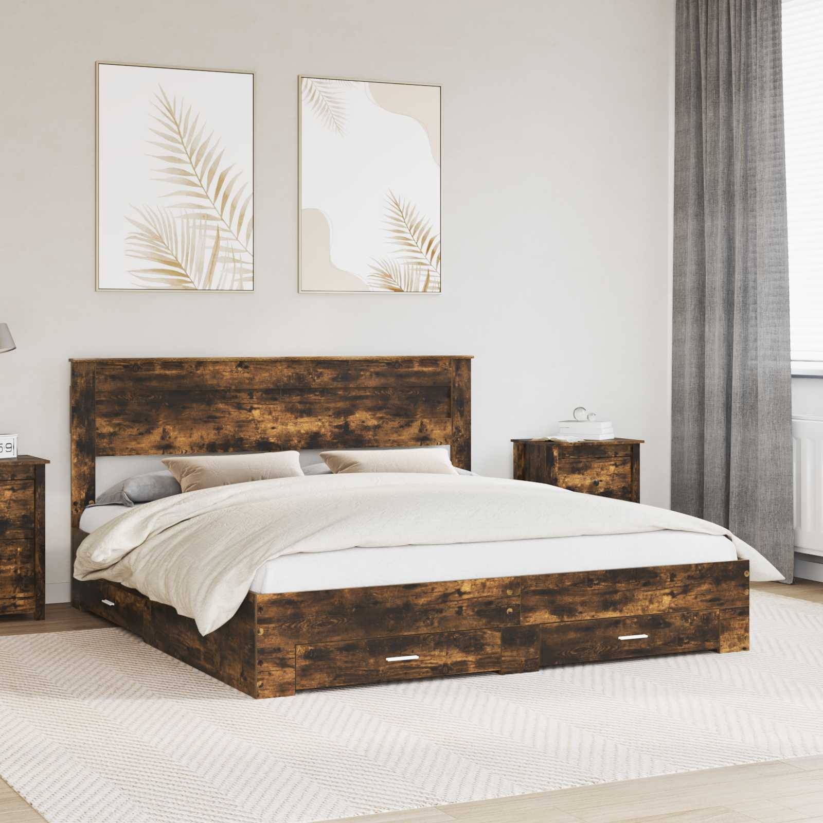 vidaXL Bettrahmen Geräucherte Eiche 200 x 200 cm Holzwerkstoff