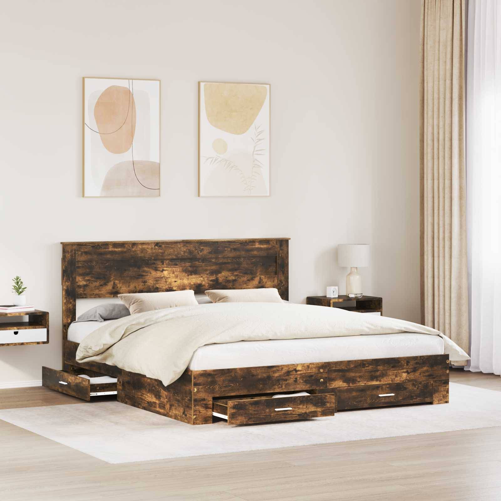 vidaXL Bettrahmen Geräucherte Eiche 200 x 200 cm Holzwerkstoff