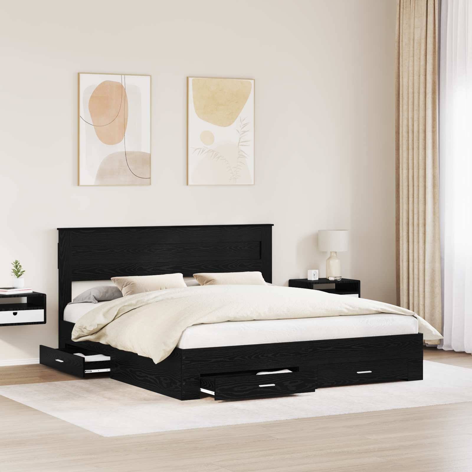 vidaXL Bettrahmen Schwarz Eichen-Optik 180 x 200 cm Holzwerkstoff