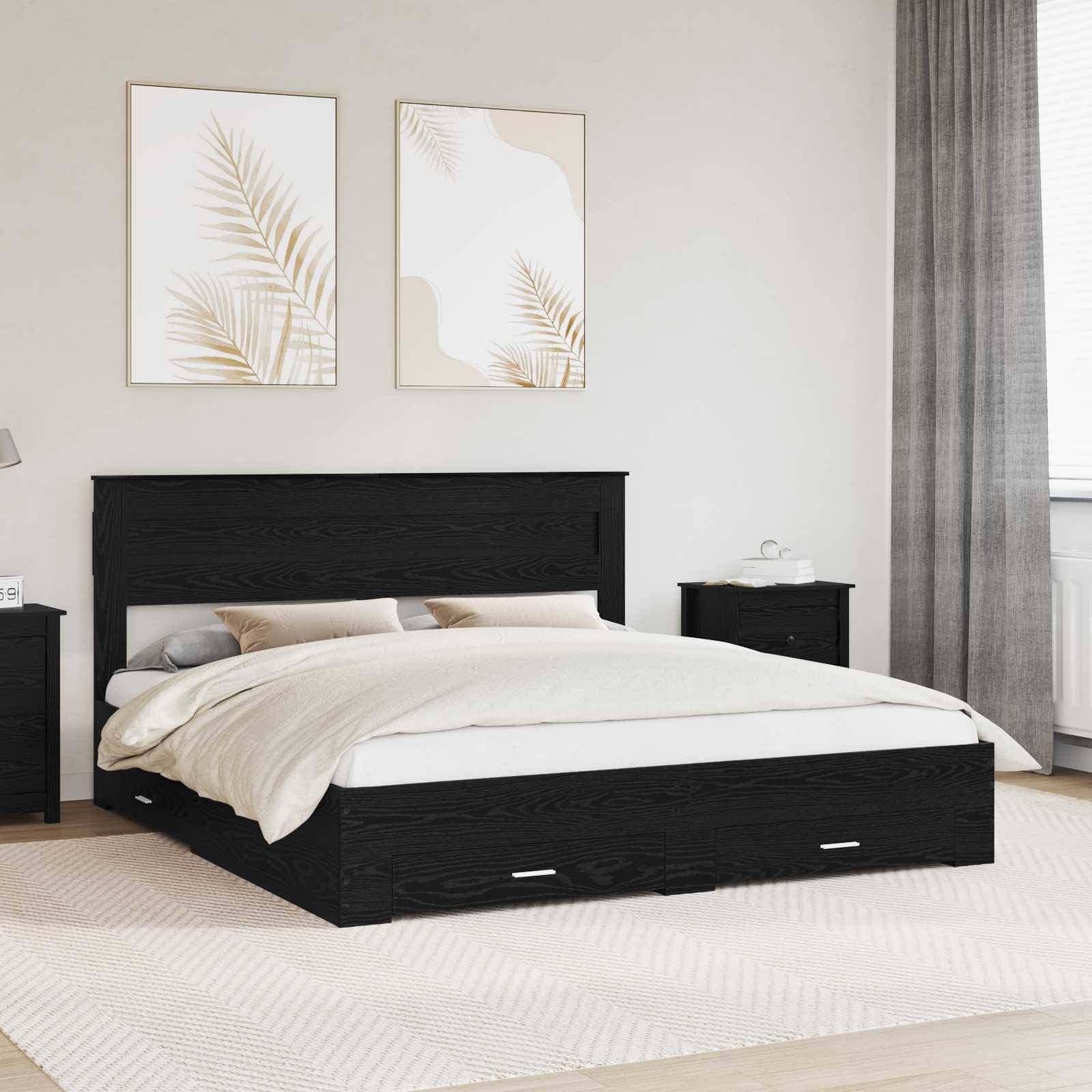 vidaXL Bettrahmen Schwarz Eichen-Optik 180 x 200 cm Holzwerkstoff