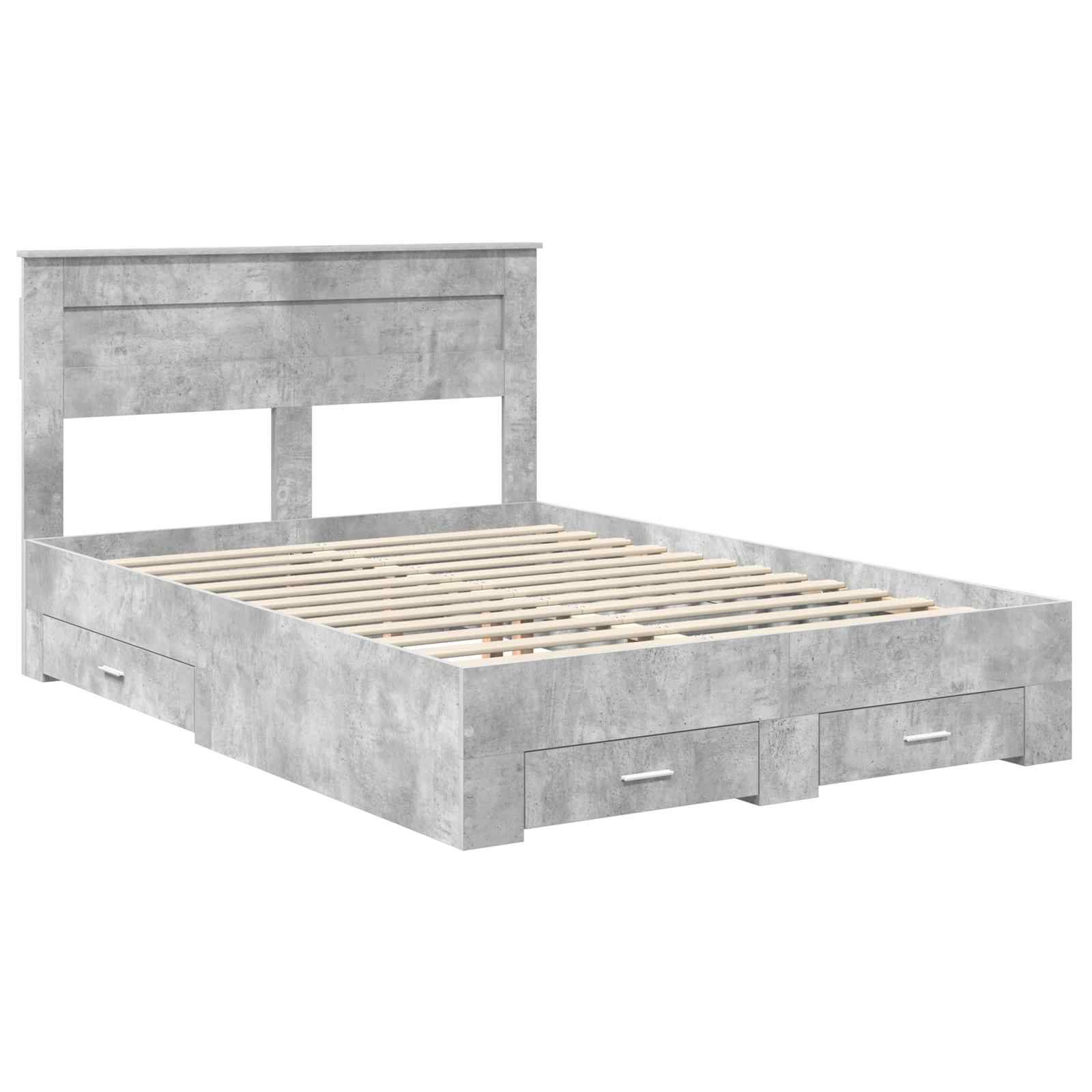 vidaXL Bettrahmen mit Kopfteil Beton Grau 140 x 190 cm Holzwerkstoff