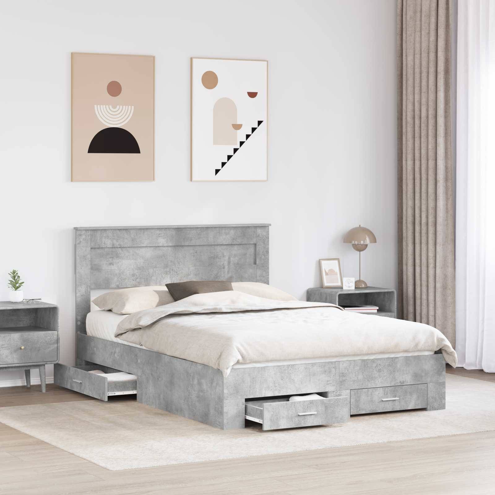 vidaXL Bettrahmen mit Kopfteil Beton Grau 160 x 200 cm Holzwerkstoff