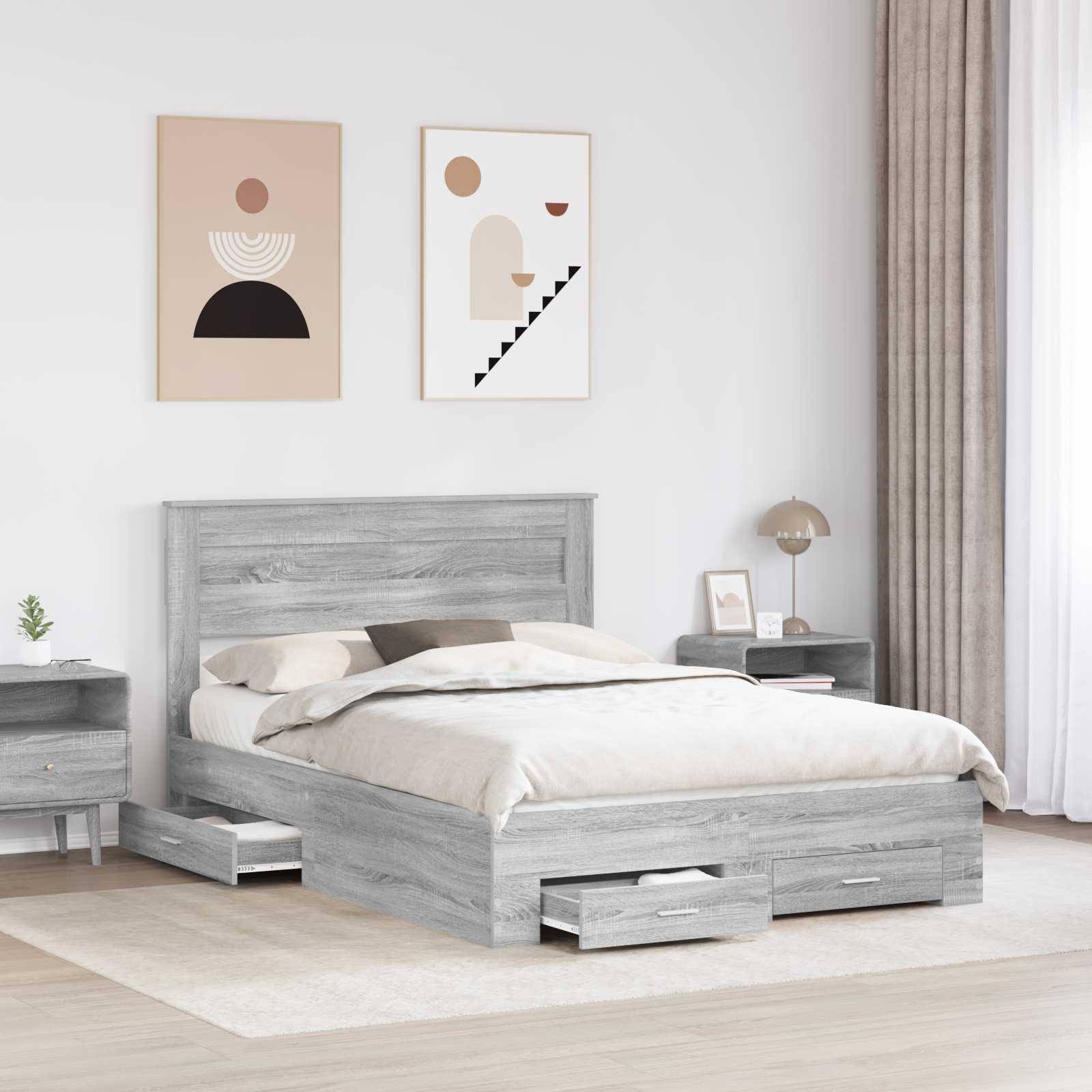 vidaXL Bettrahmen Graues Sonoma 140 x 190 cm Holzwerkstoff