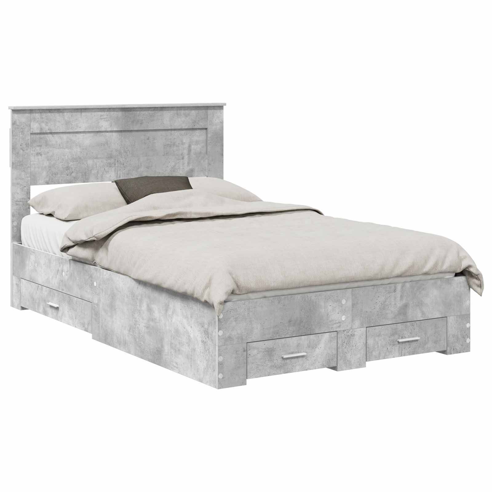 vidaXL Bettrahmen mit Kopfteil Beton Grau 120 x 190 cm Holzwerkstoff