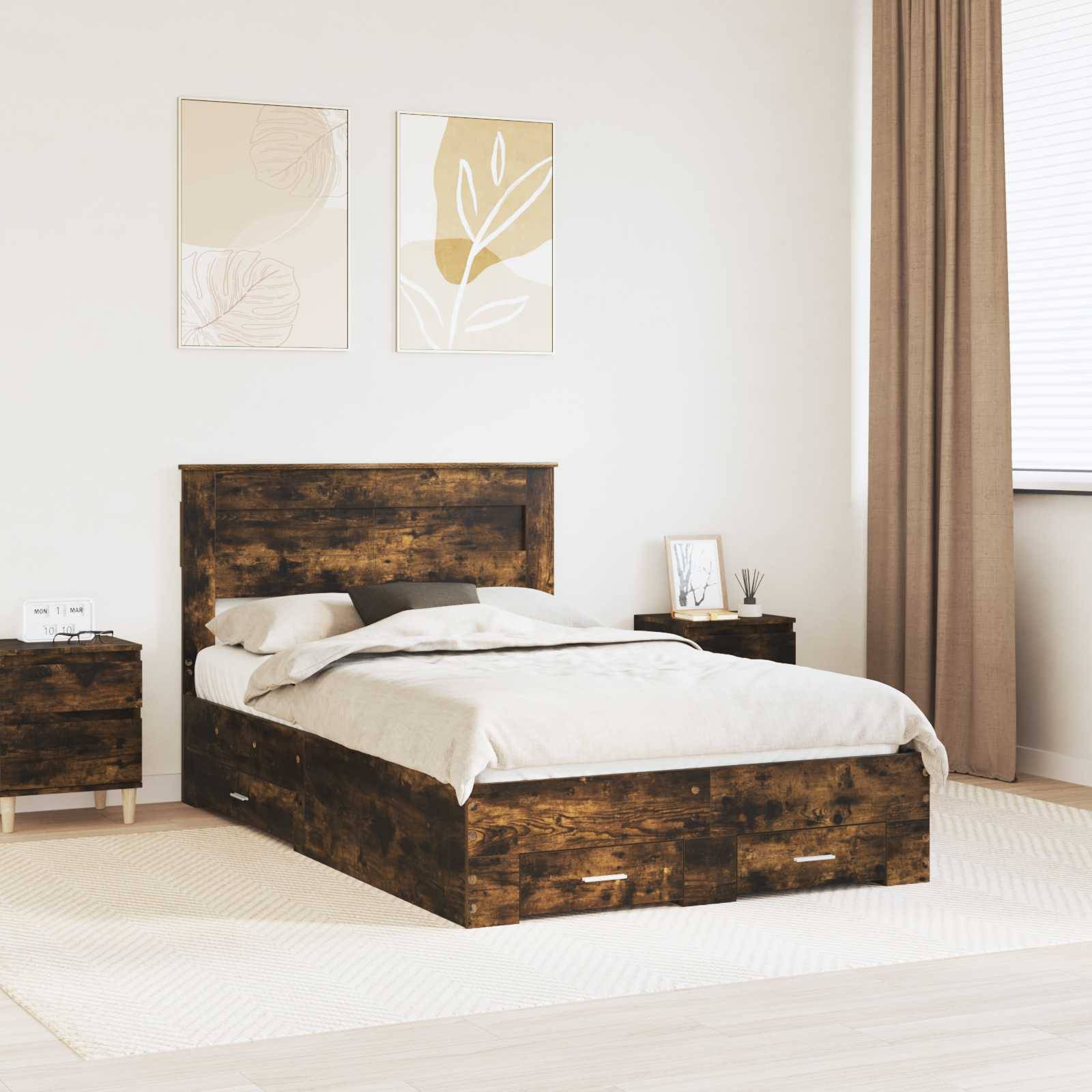 vidaXL Bettrahmen Geräucherte Eiche 120 x 200 cm Holzwerkstoff