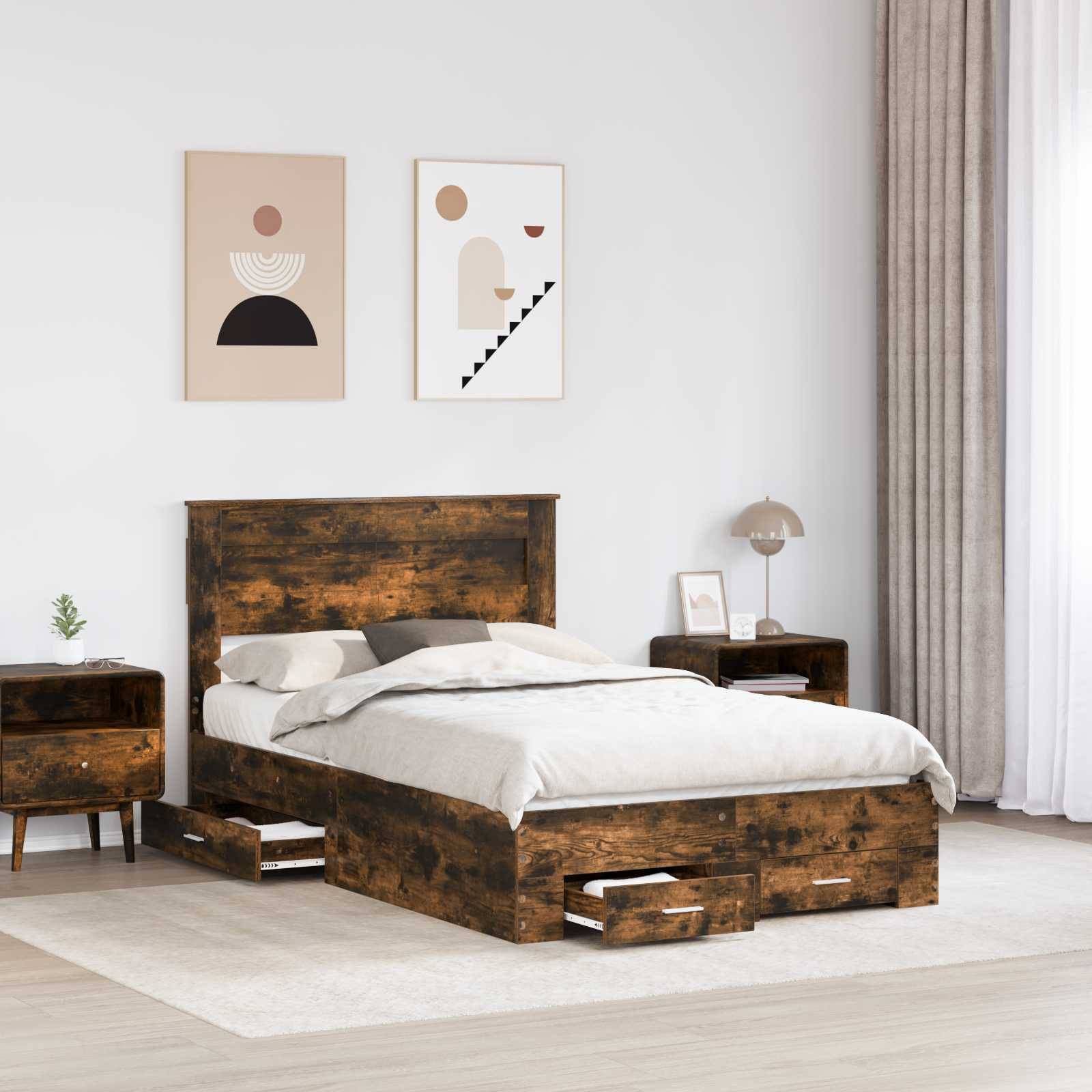 vidaXL Bettrahmen Geräucherte Eiche 120 x 200 cm Holzwerkstoff