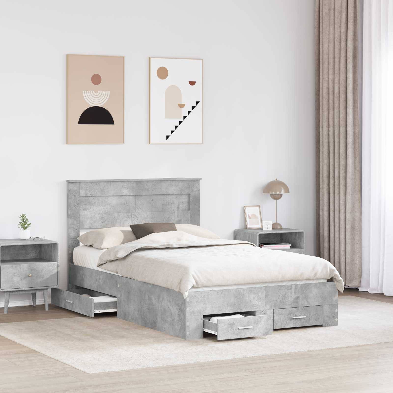 vidaXL Bettrahmen mit Kopfteil Beton Grau 120 x 190 cm Holzwerkstoff