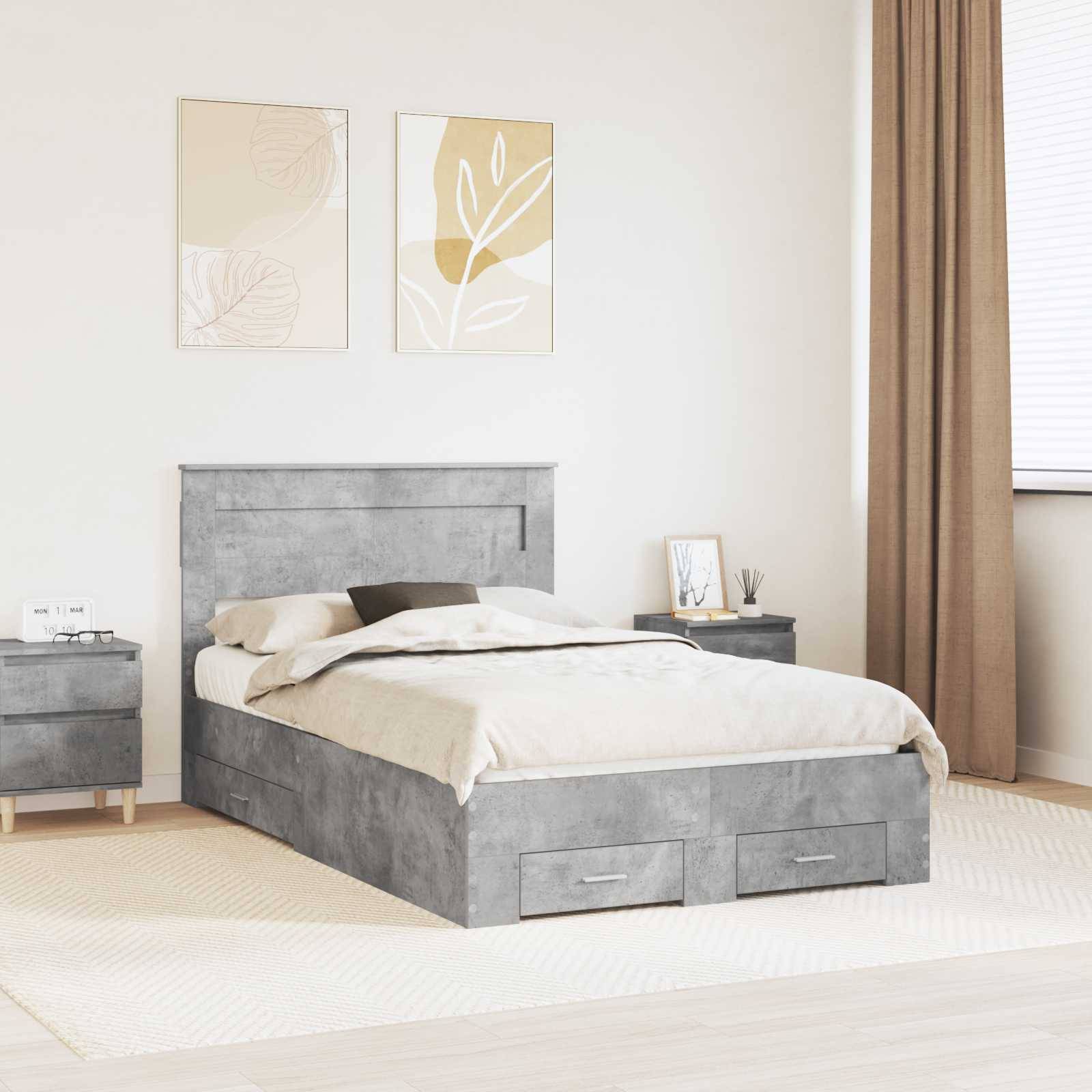 vidaXL Bettrahmen mit Kopfteil Beton Grau 120 x 190 cm Holzwerkstoff