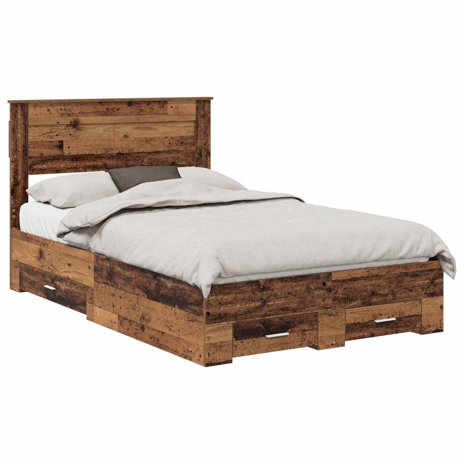 vidaXL Bettrahmen mit Kopfteil Altholz 120 x 190 cm Holzwerkstoff