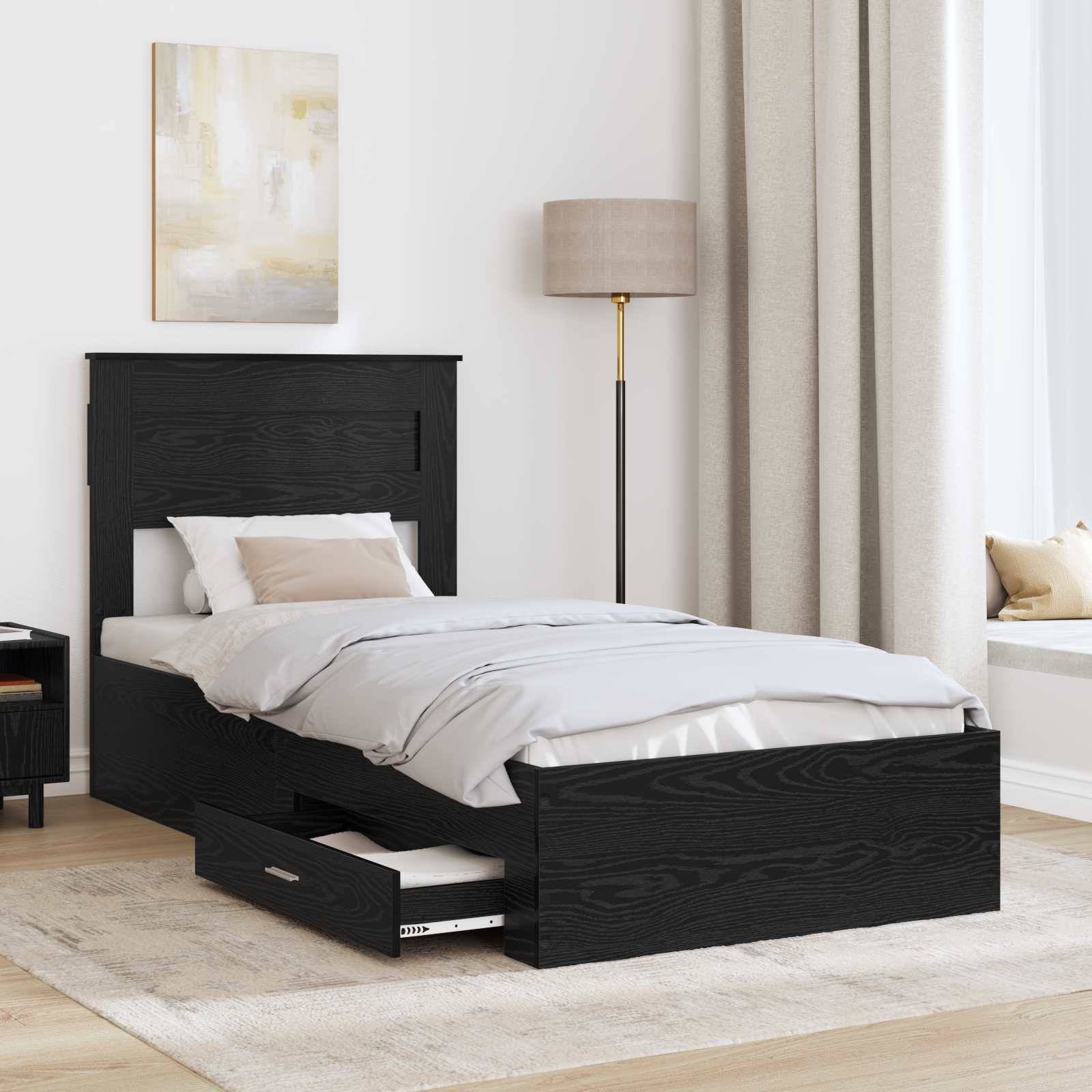vidaXL Bettrahmen Schwarz Eichen-Optik 100 x 200 cm Holzwerkstoff