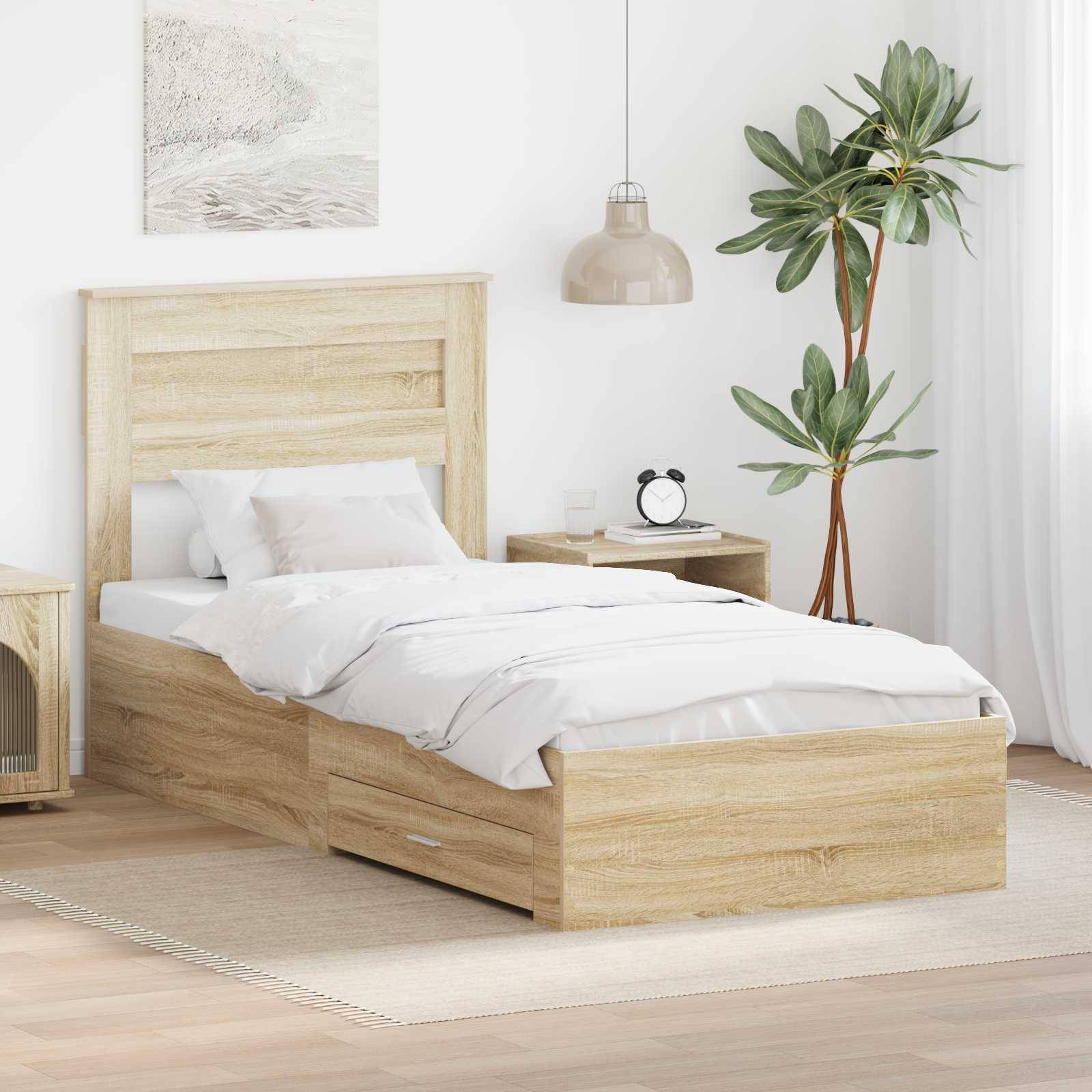 vidaXL Bettrahmen Sonoma Eiche und Silber 75 x 190 cm Holzwerkstoff