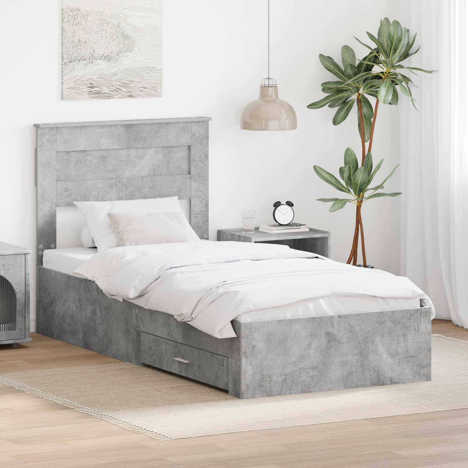 vidaXL Bettrahmen mit Kopfteil Beton Grau 90 x 200 cm Holzwerkstoff