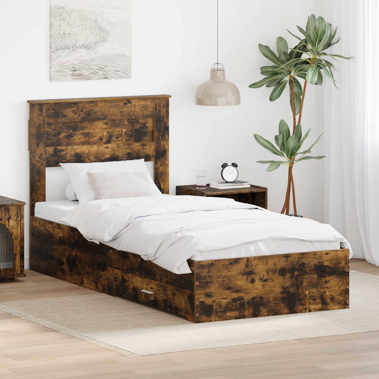 vidaXL Bettrahmen Geräucherte Eiche 90 x 190 cm Holzwerkstoff