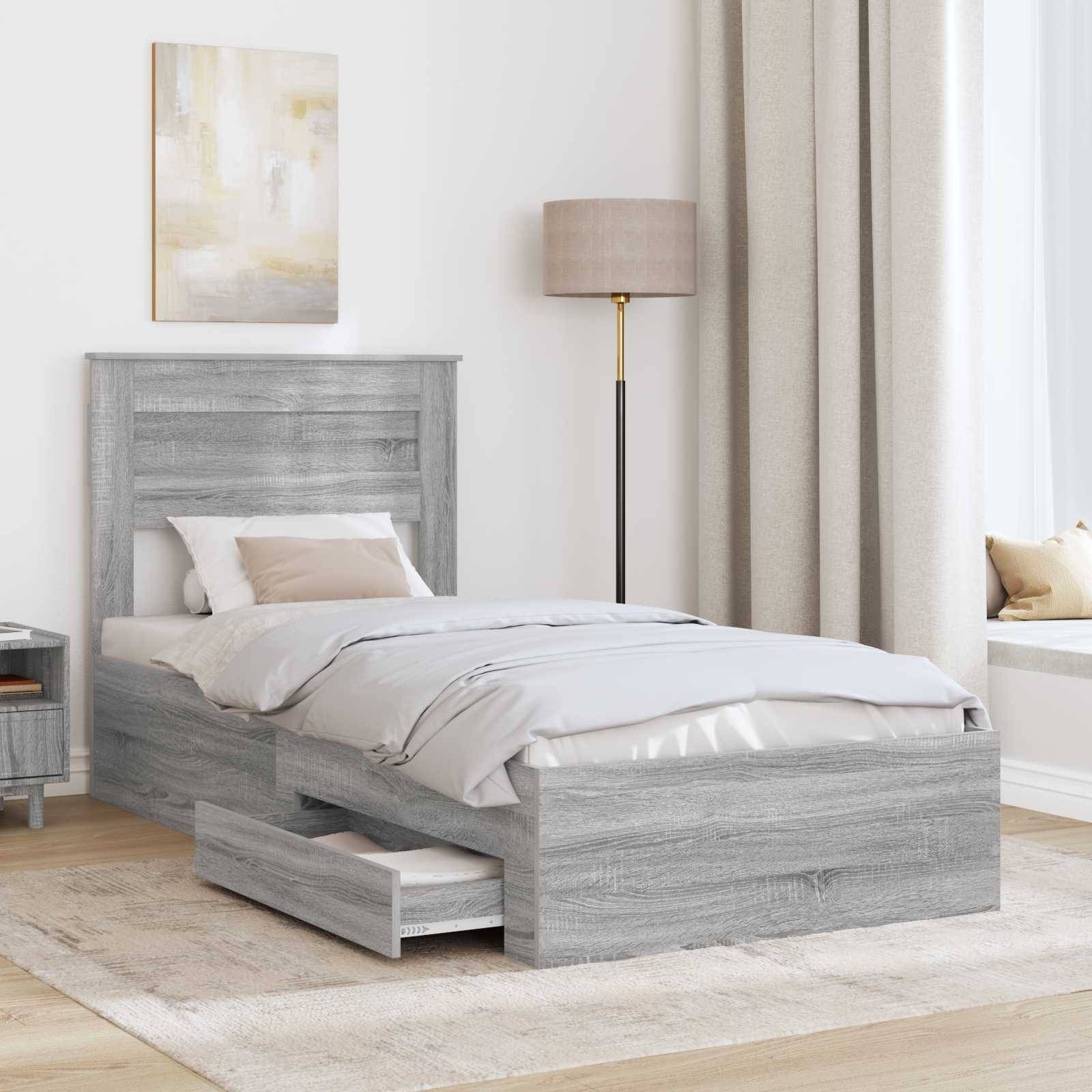 vidaXL Bettrahmen mit Kopfteil Graues Sonoma 90 x 190 cm Holzwerkstoff