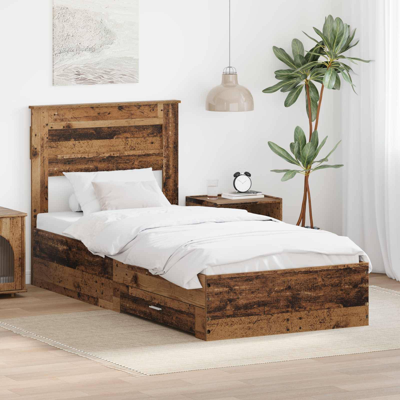 vidaXL Bettrahmen mit Kopfteil Altholz 90 x 200 cm Holzwerkstoff