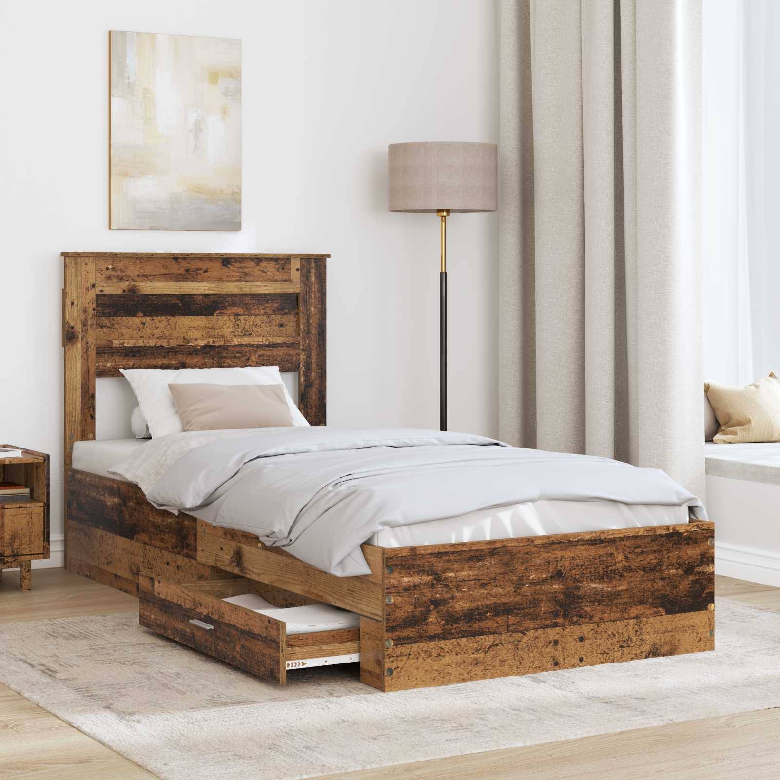 vidaXL Bettrahmen mit Kopfteil Altholz 90 x 200 cm Holzwerkstoff