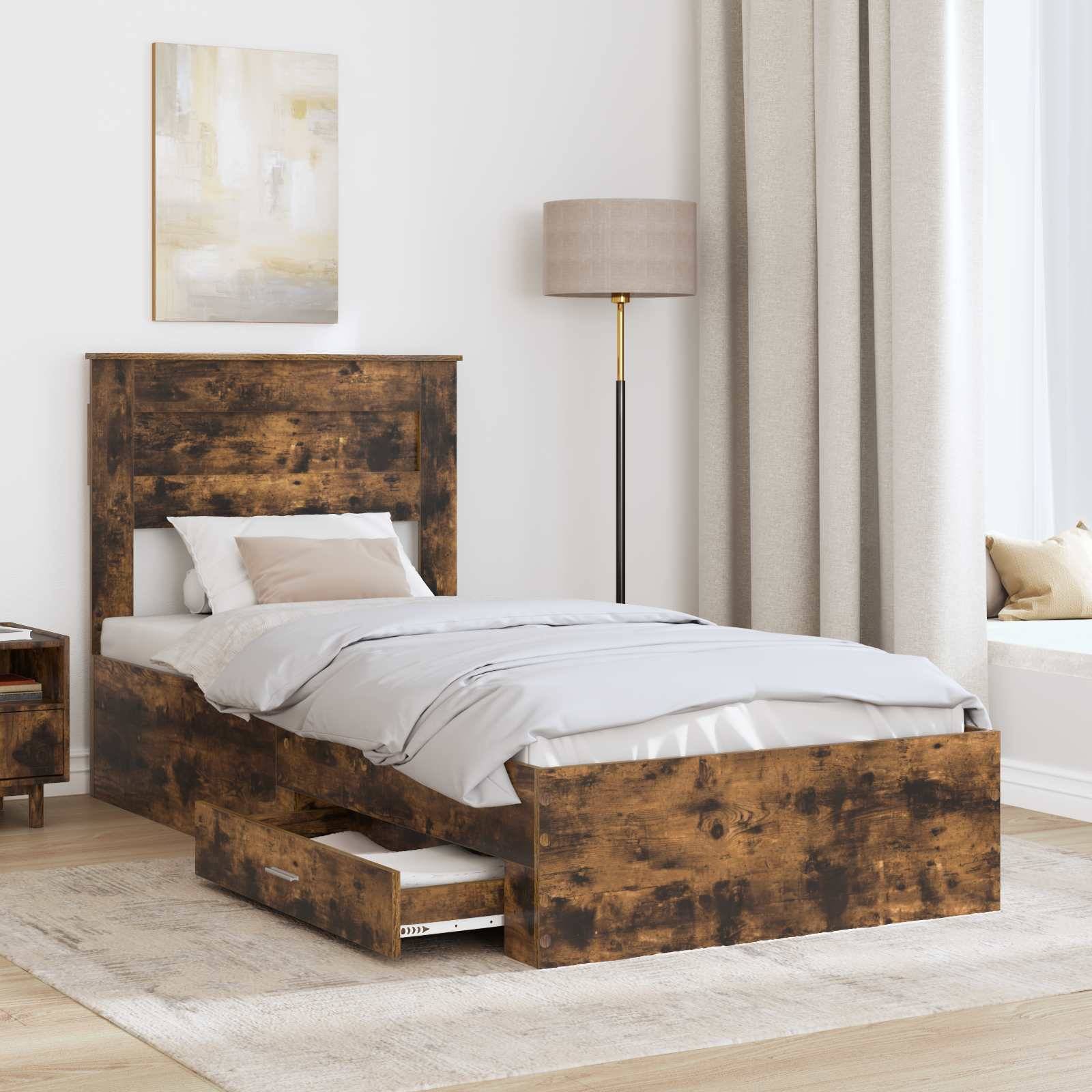 vidaXL Bettrahmen Geräucherte Eiche 90 x 190 cm Holzwerkstoff