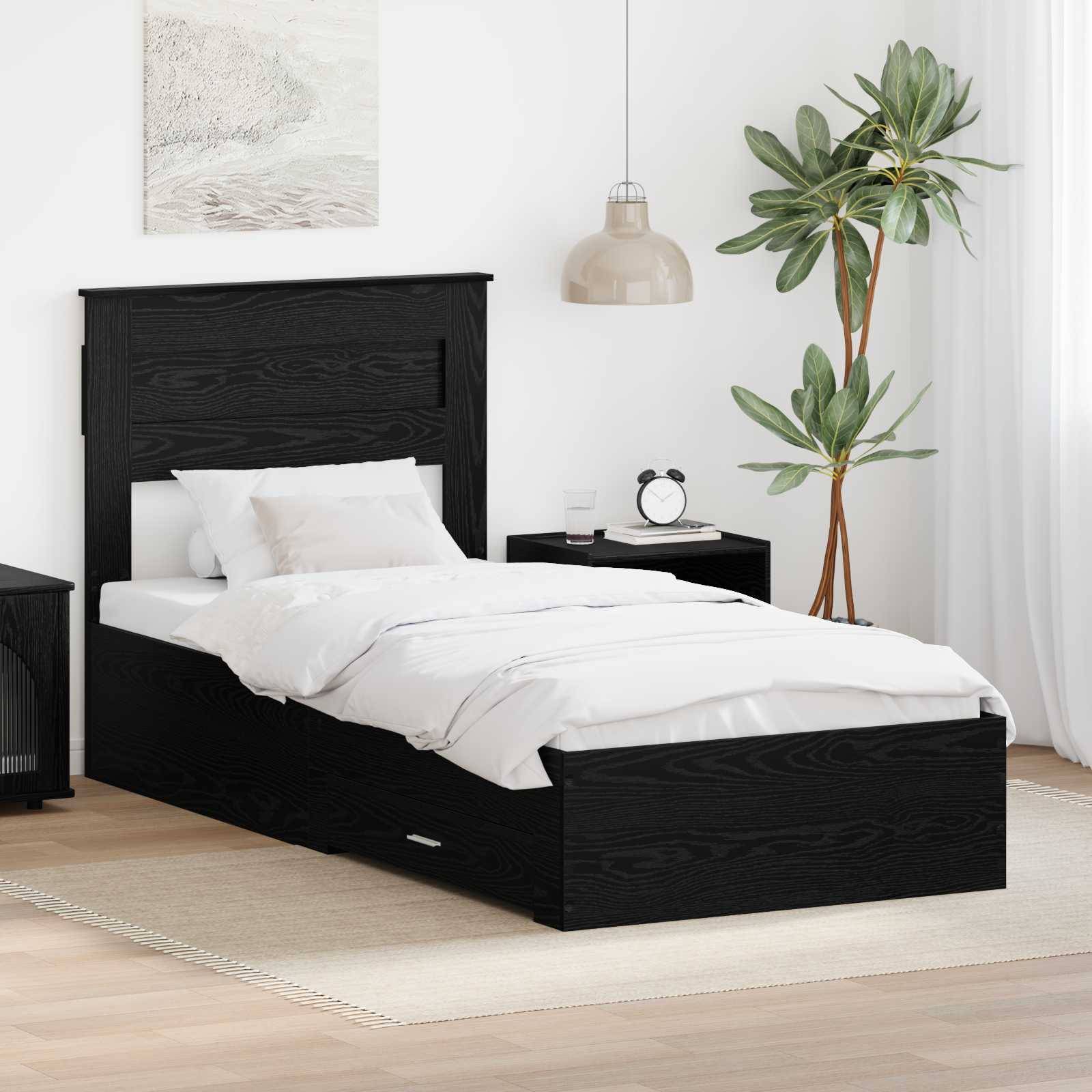 vidaXL Bettrahmen Schwarz Eichen-Optik 100 x 200 cm Holzwerkstoff