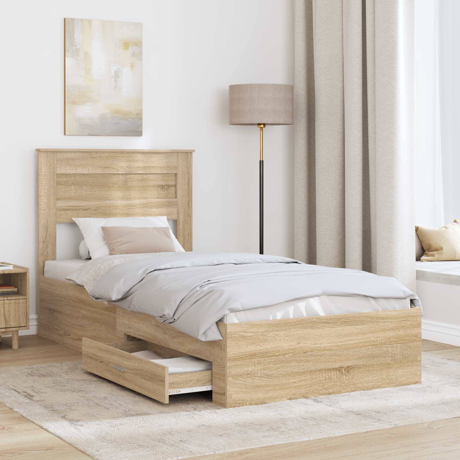 vidaXL Bettrahmen Sonoma Eiche und Silber 75 x 190 cm Holzwerkstoff