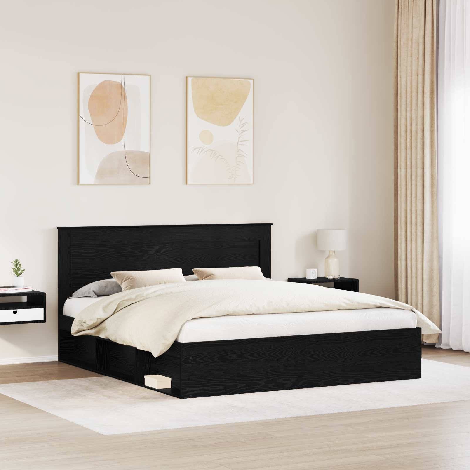 vidaXL Bettrahmen Schwarz 200 x 200 cm Massives Kiefernholz