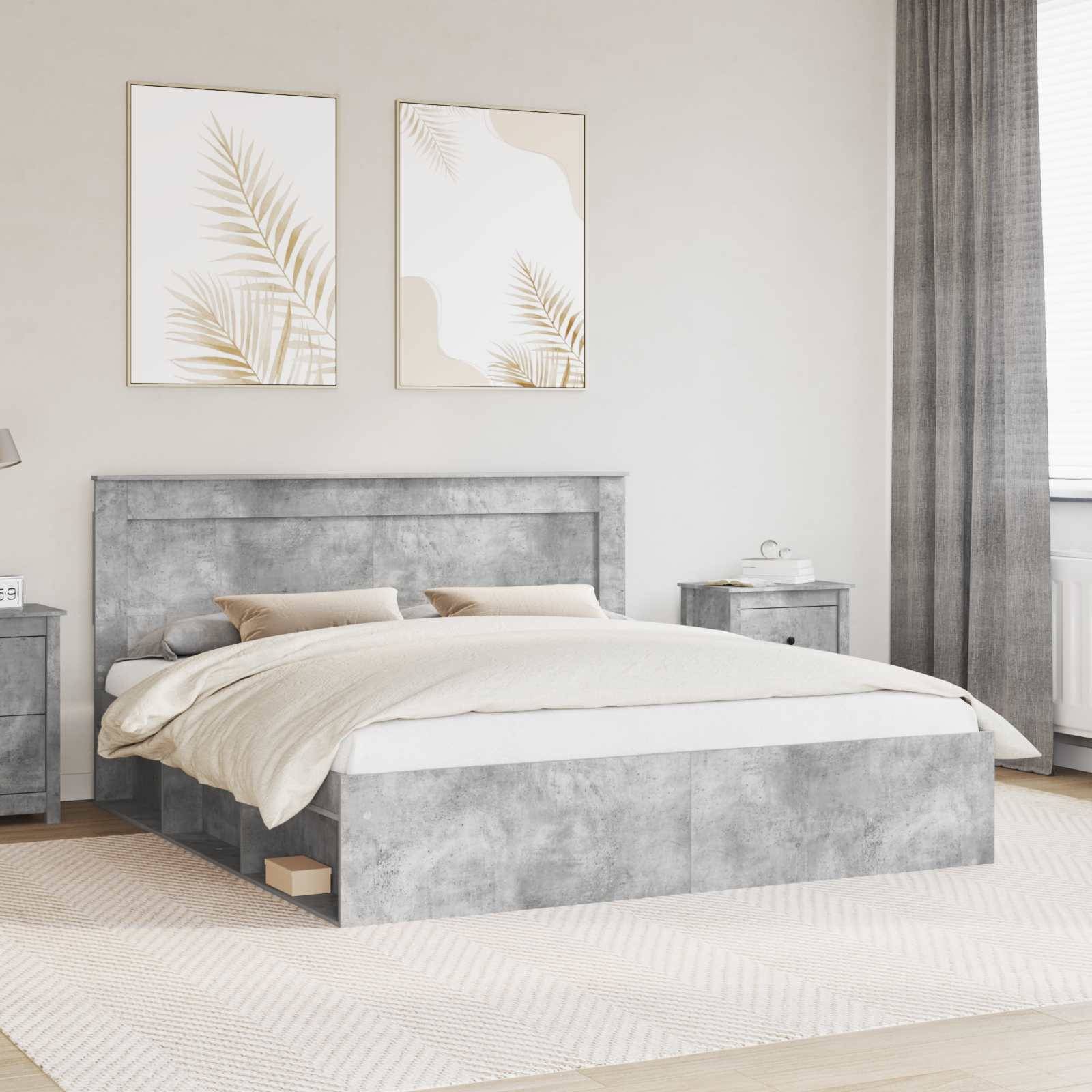 vidaXL Bettrahmen mit Kopfteil Beton 180 x 200 cm Massives Kiefernholz