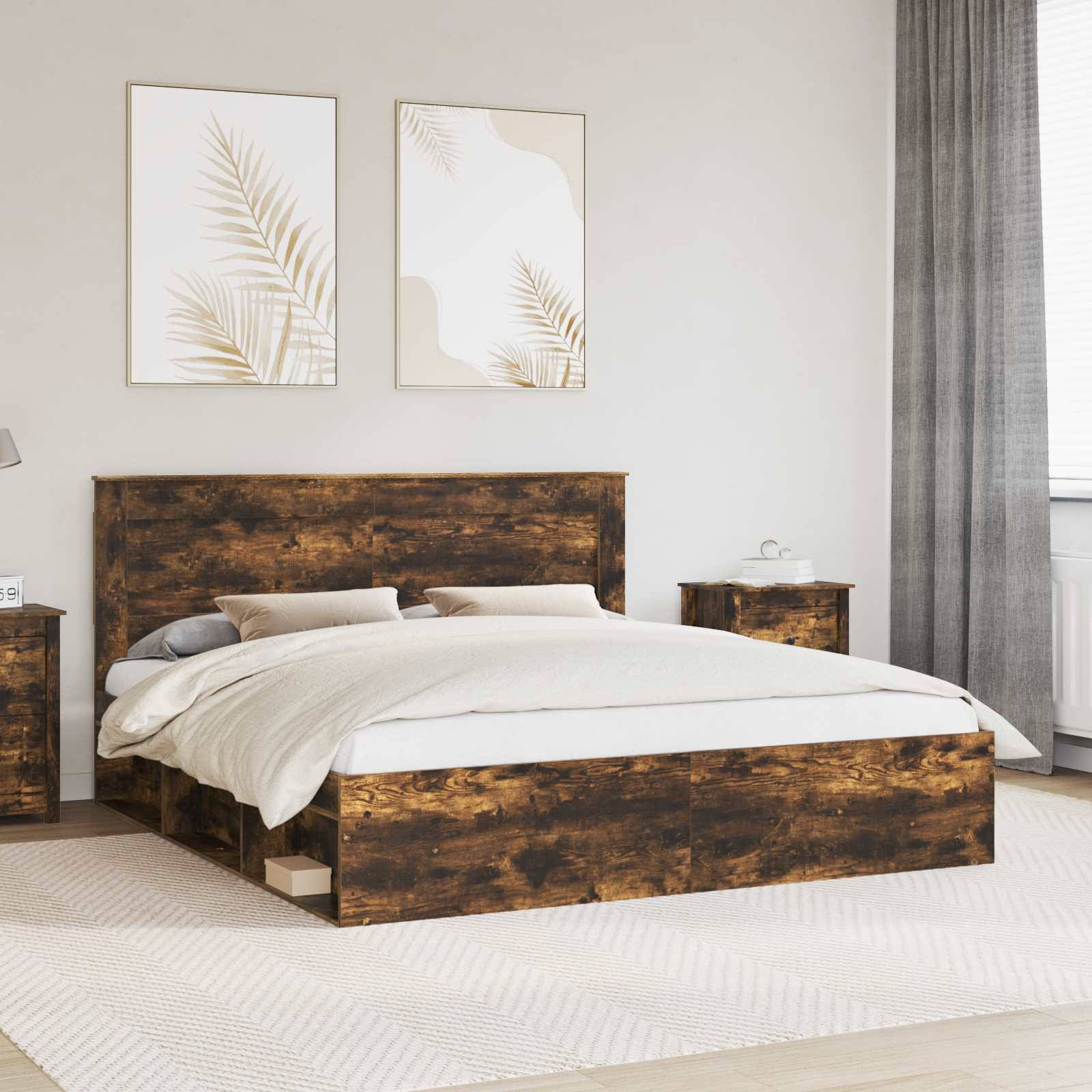 vidaXL Bettrahmen Geräucherte Eiche 200 x 200 cm Massives Kiefernholz