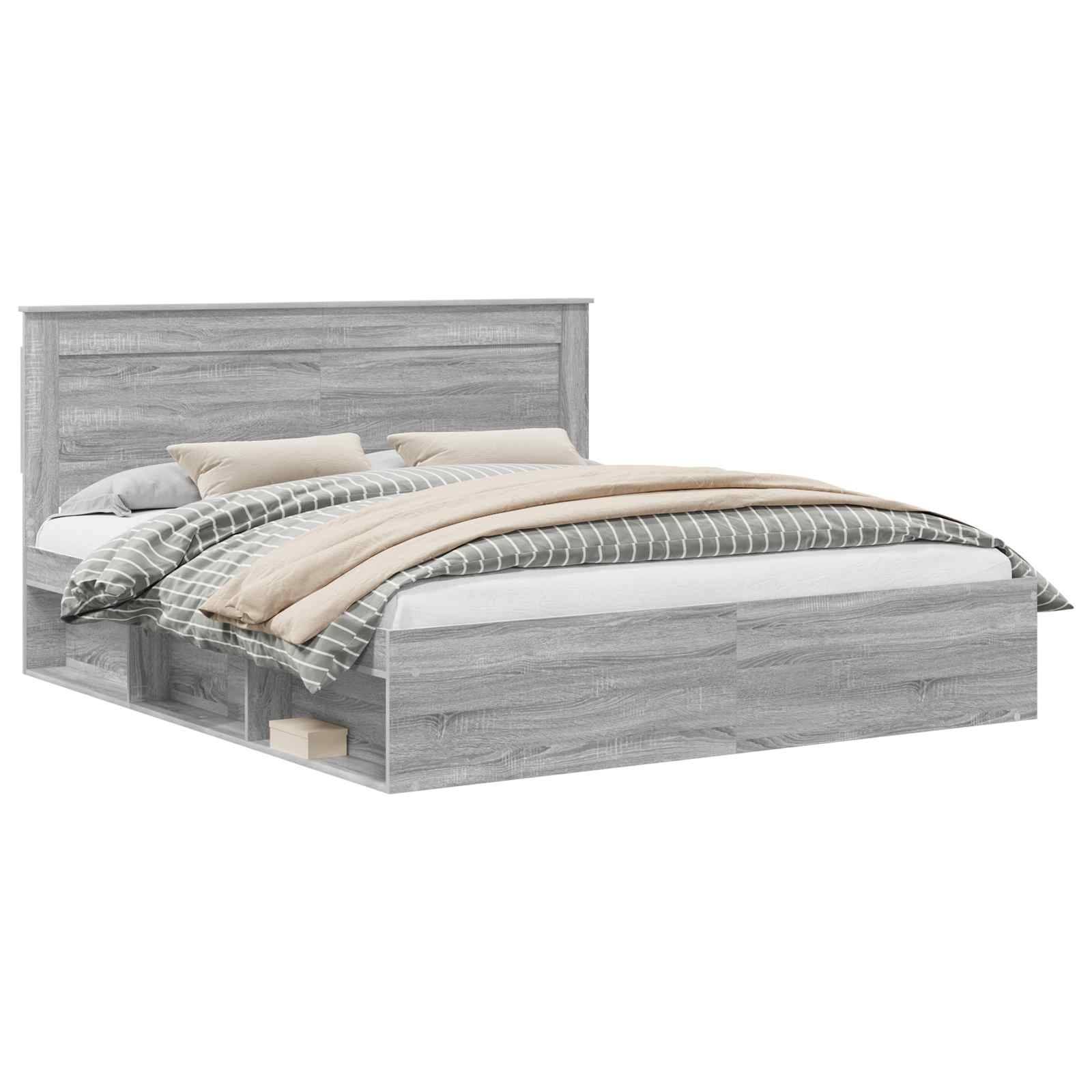 vidaXL Bettrahmen Graues Sonoma 200 x 200 cm Massives Kiefernholz