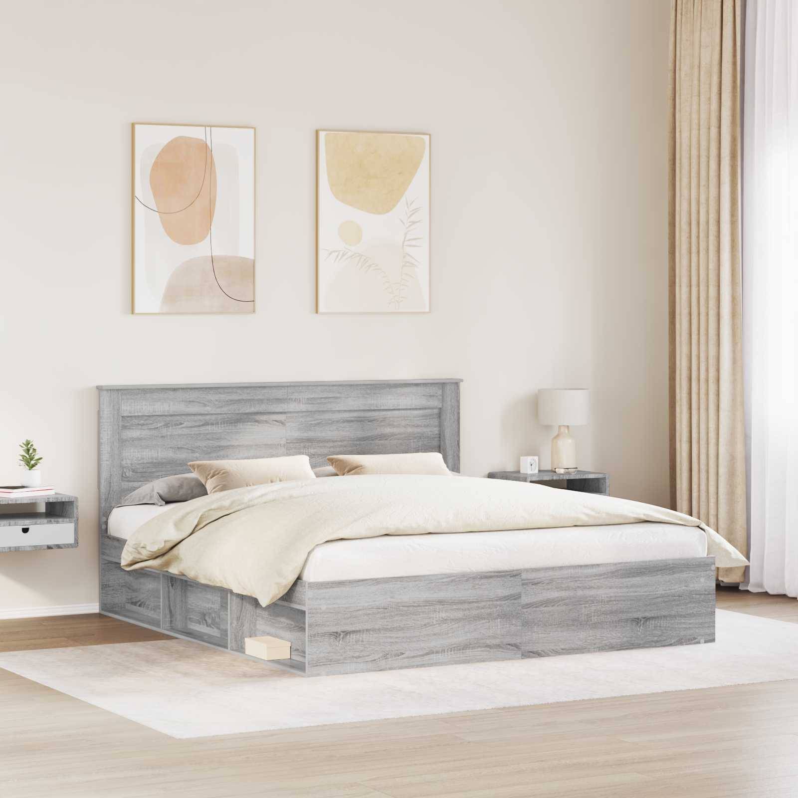 vidaXL Bettrahmen Graues Sonoma 200 x 200 cm Massives Kiefernholz