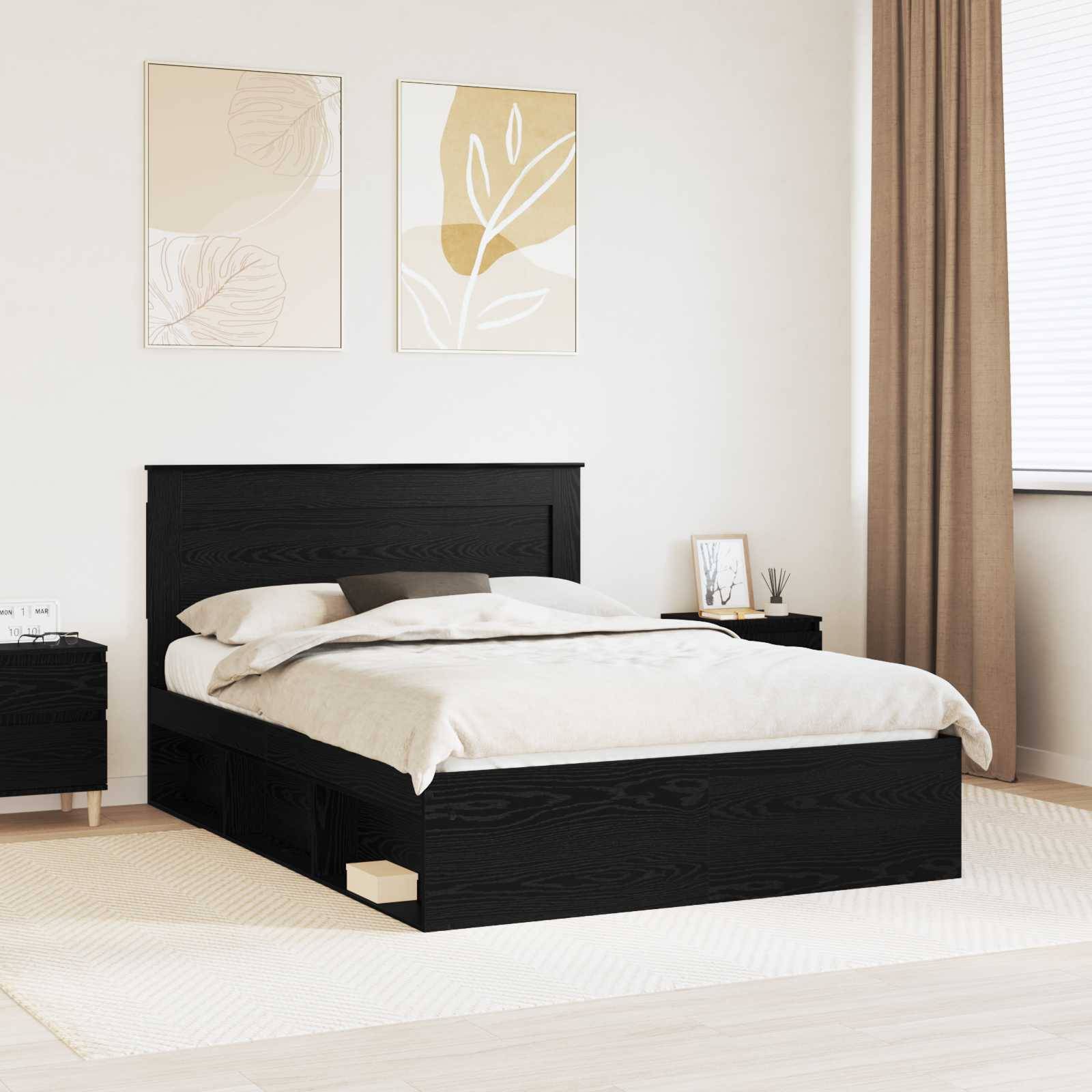 vidaXL Bettrahmen Schwarz 140 x 190 cm Massives Kiefernholz