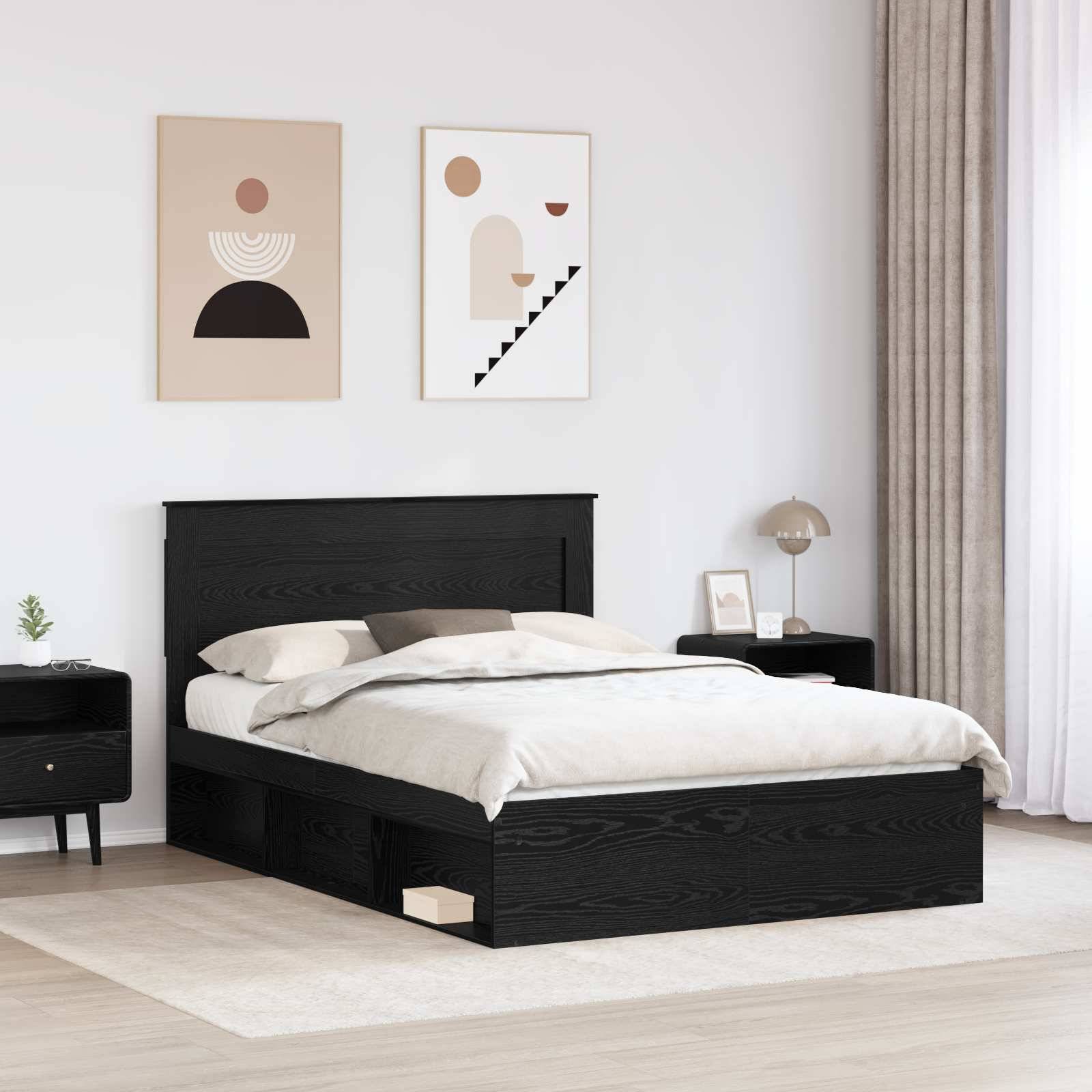 vidaXL Bettrahmen Schwarz 140 x 190 cm Massives Kiefernholz