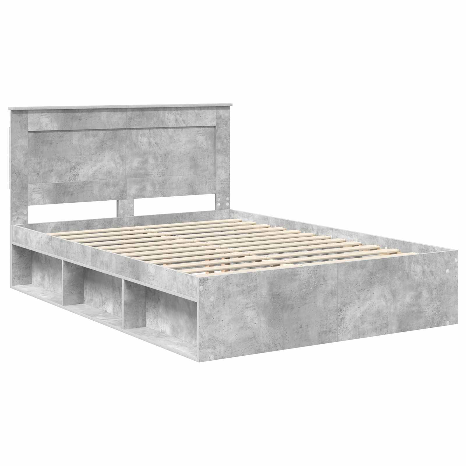 vidaXL Bettrahmen mit Kopfteil Beton 140 x 200 cm Massives Kiefernholz