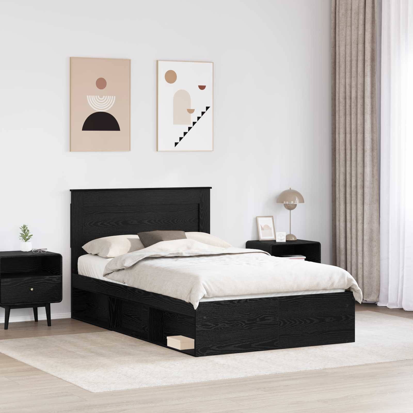 vidaXL Bettrahmen Schwarz 120 x 190 cm Massives Kiefernholz