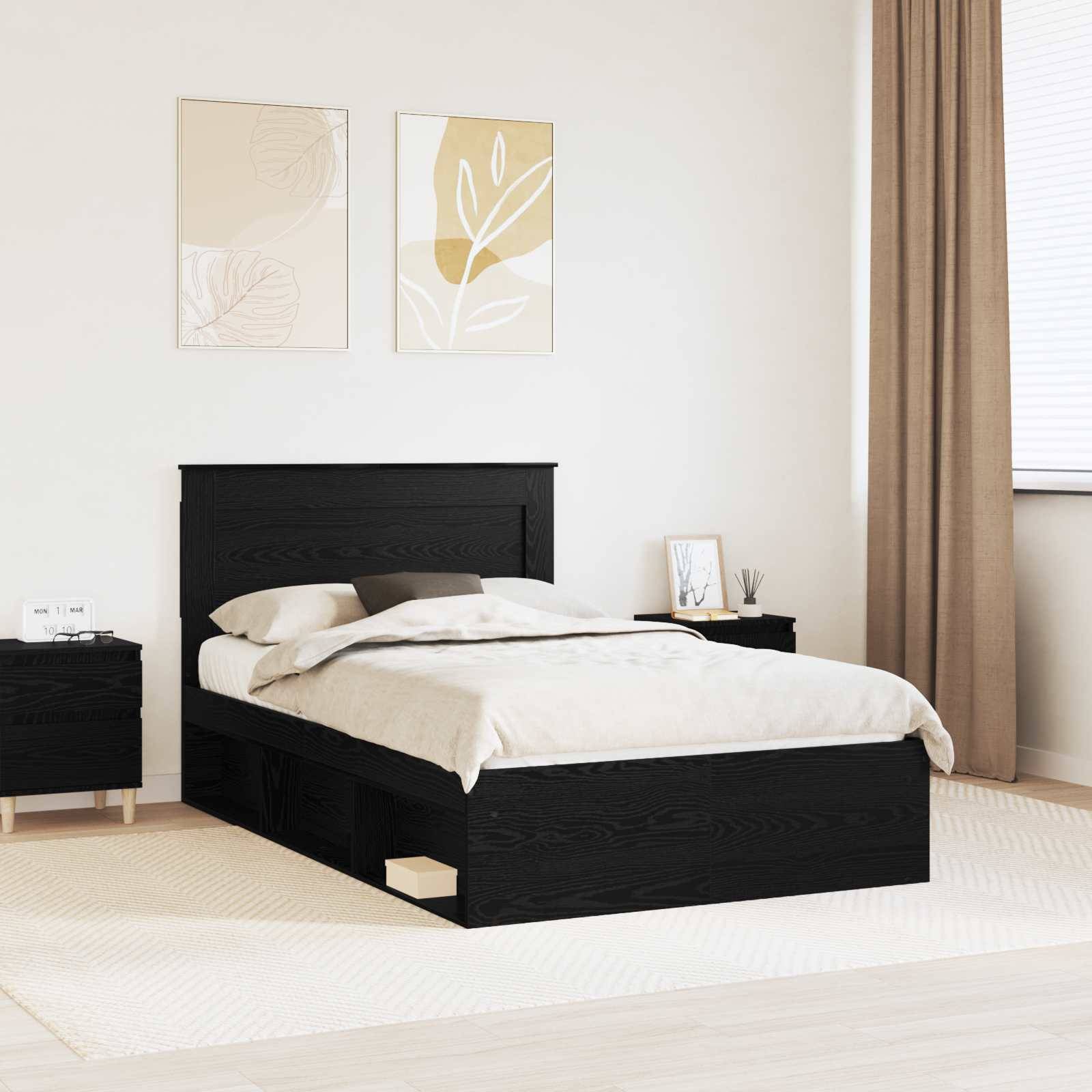 vidaXL Bettrahmen Schwarz 120 x 190 cm Massives Kiefernholz