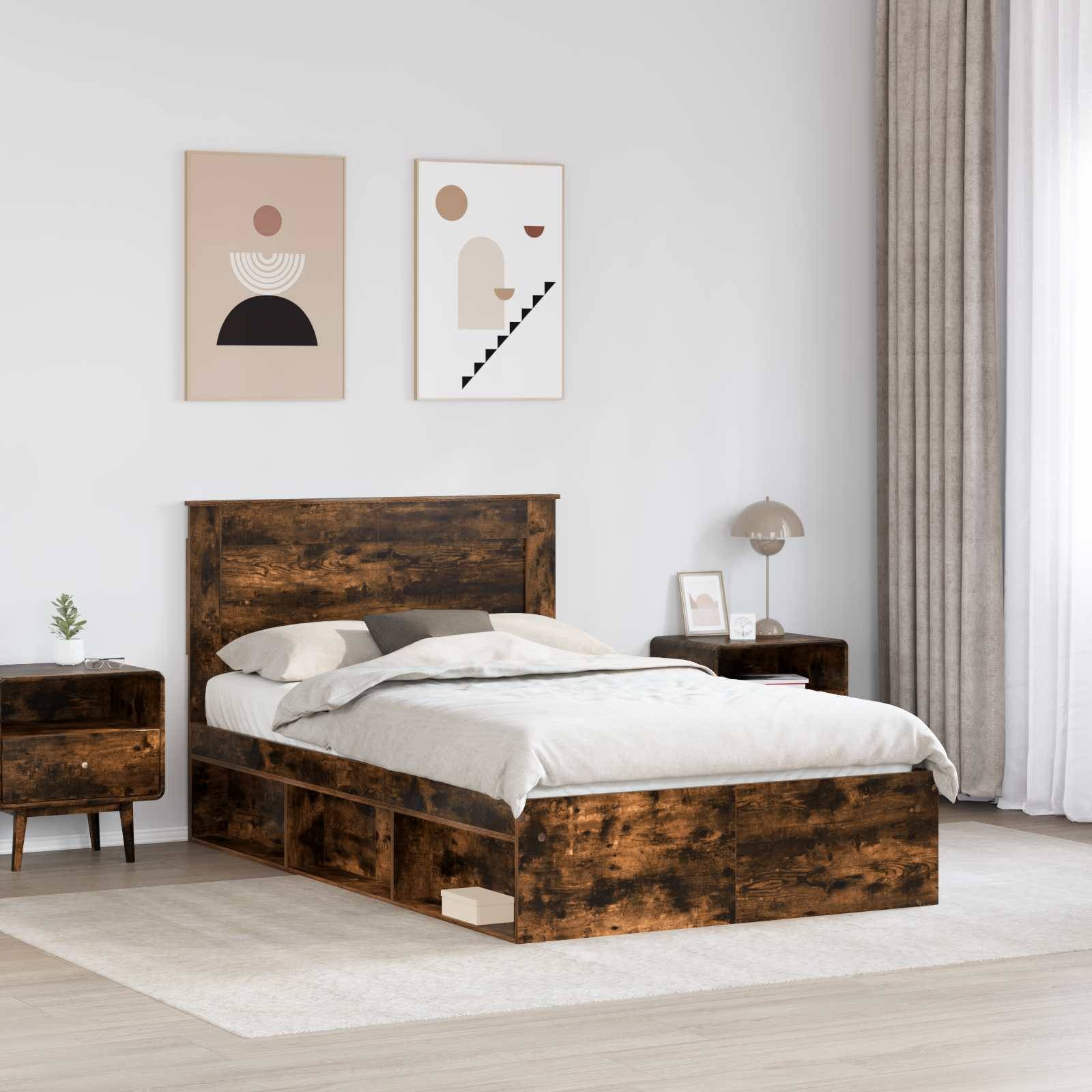 vidaXL Bettrahmen Geräucherte Eiche 120 x 200 cm Massives Kiefernholz