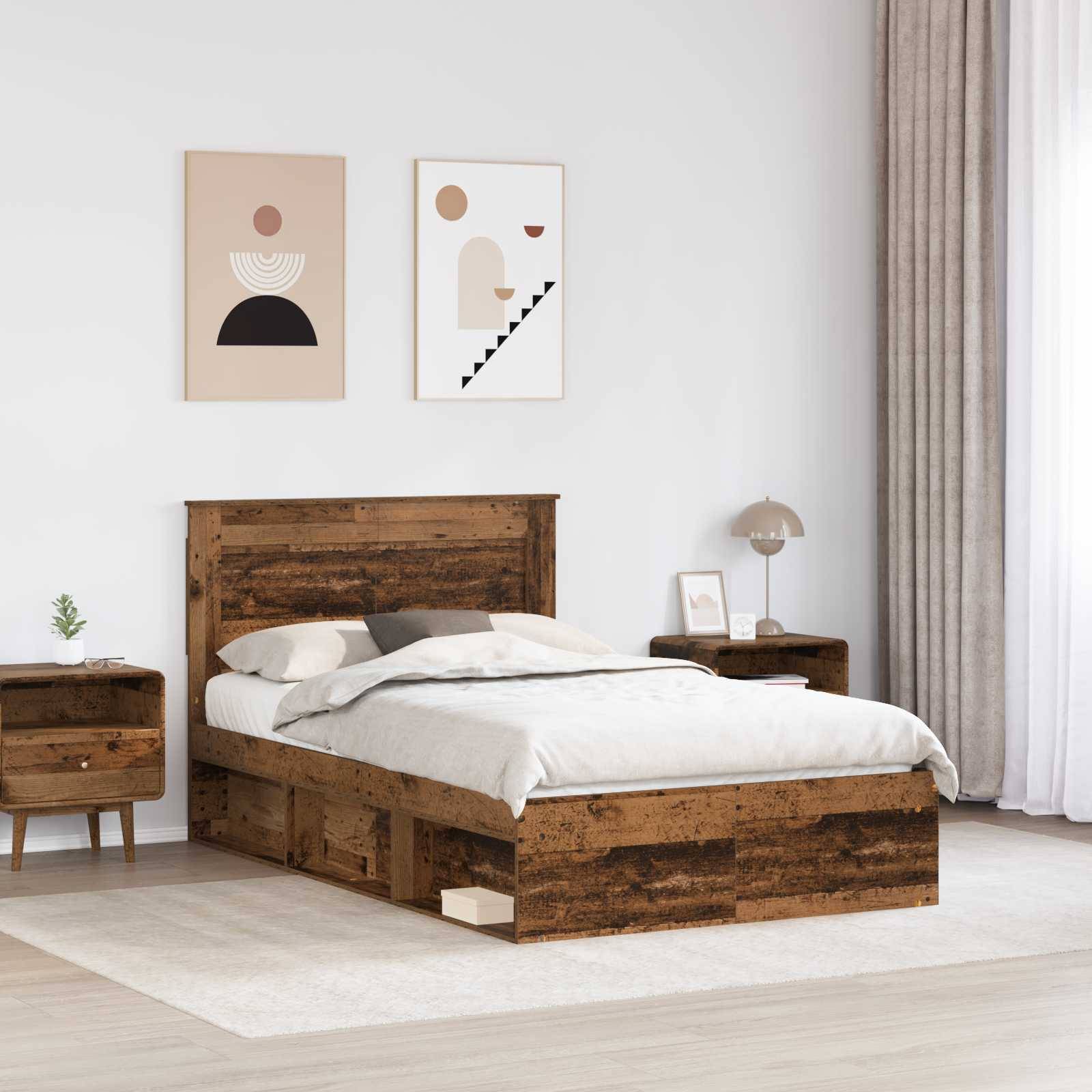vidaXL Bettrahmen Altholz 135 x 190 cm Massives Kiefernholz