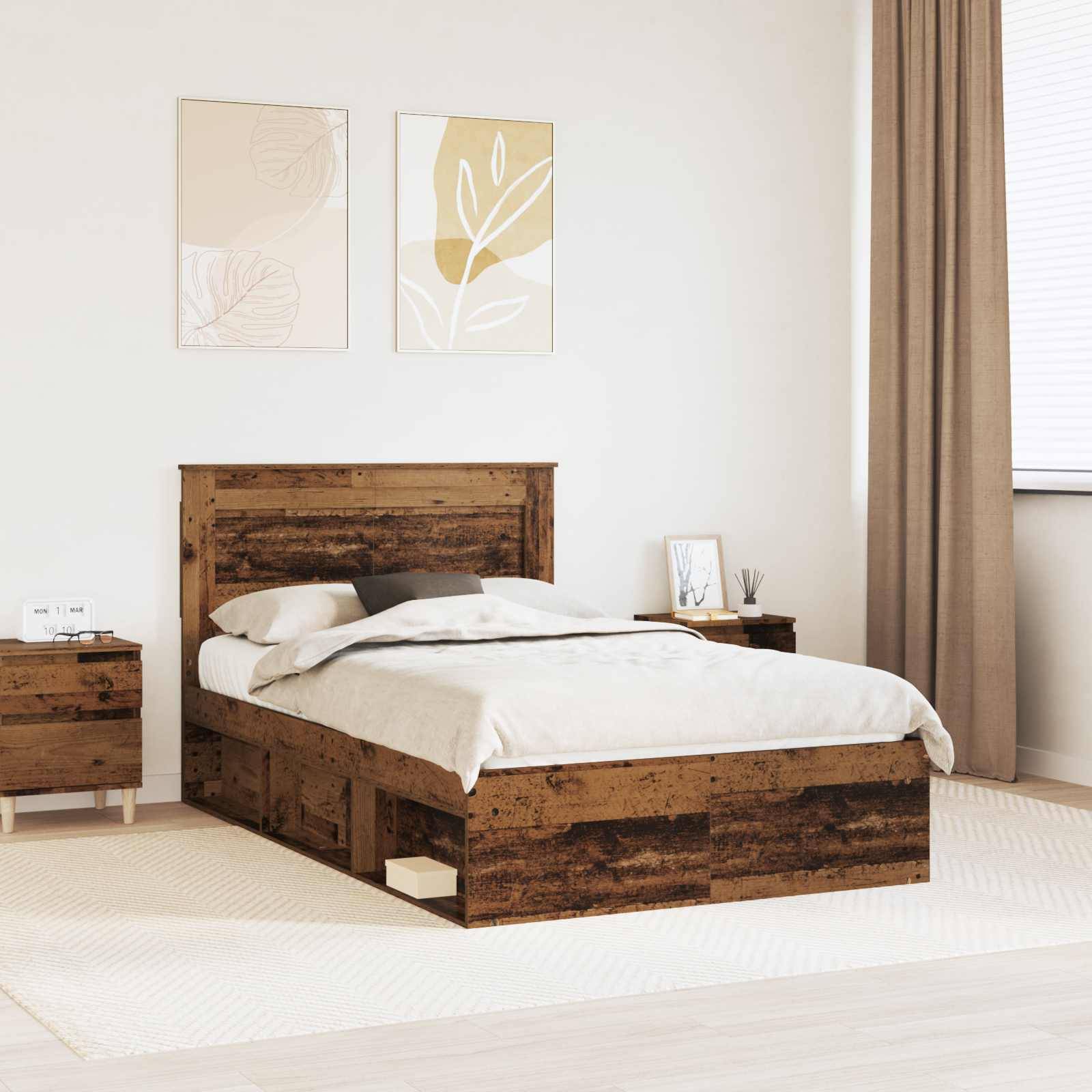 vidaXL Bettrahmen Altholz 135 x 190 cm Massives Kiefernholz