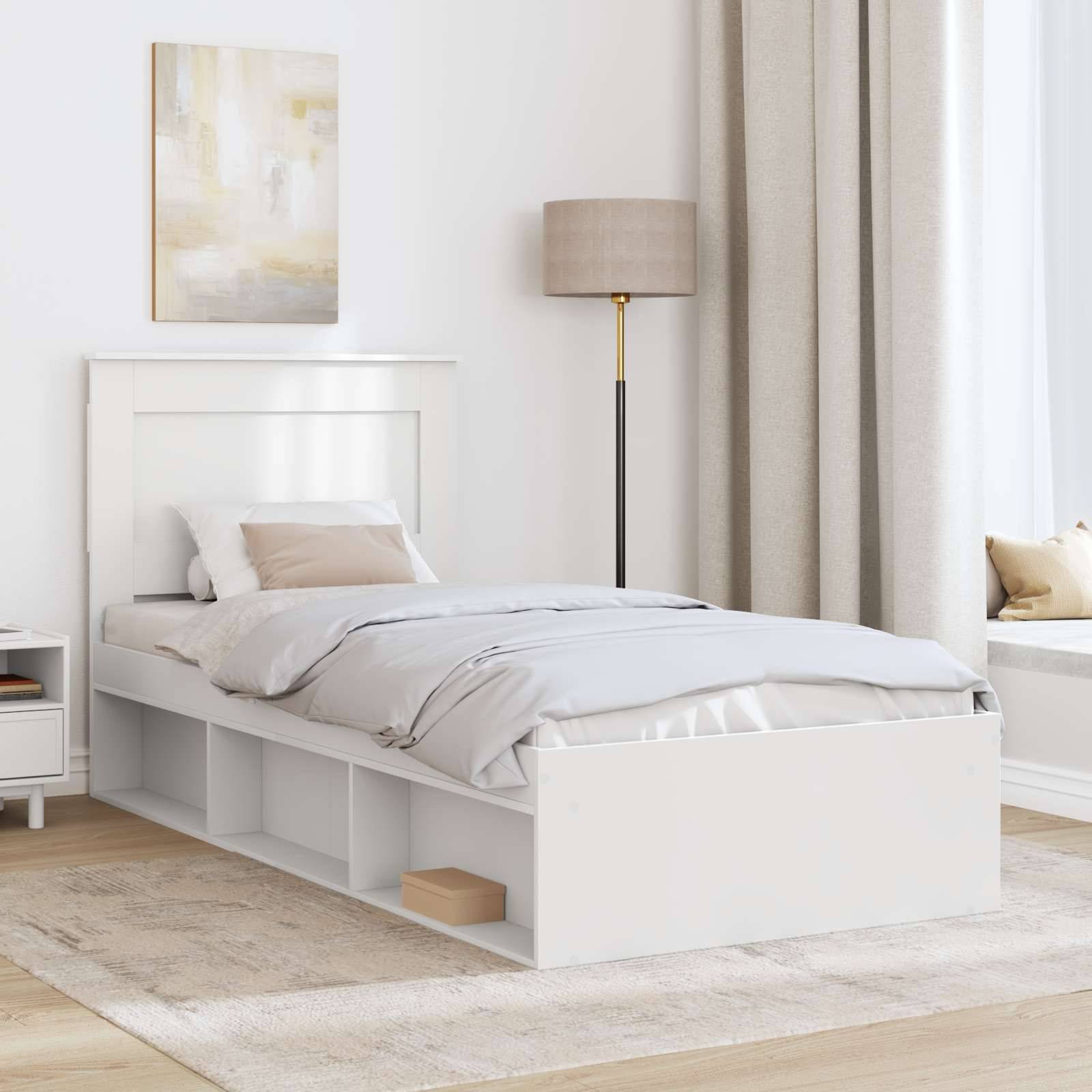 vidaXL Bettrahmen mit Kopfteil Weiß 75 x 190 cm Massives Kiefernholz