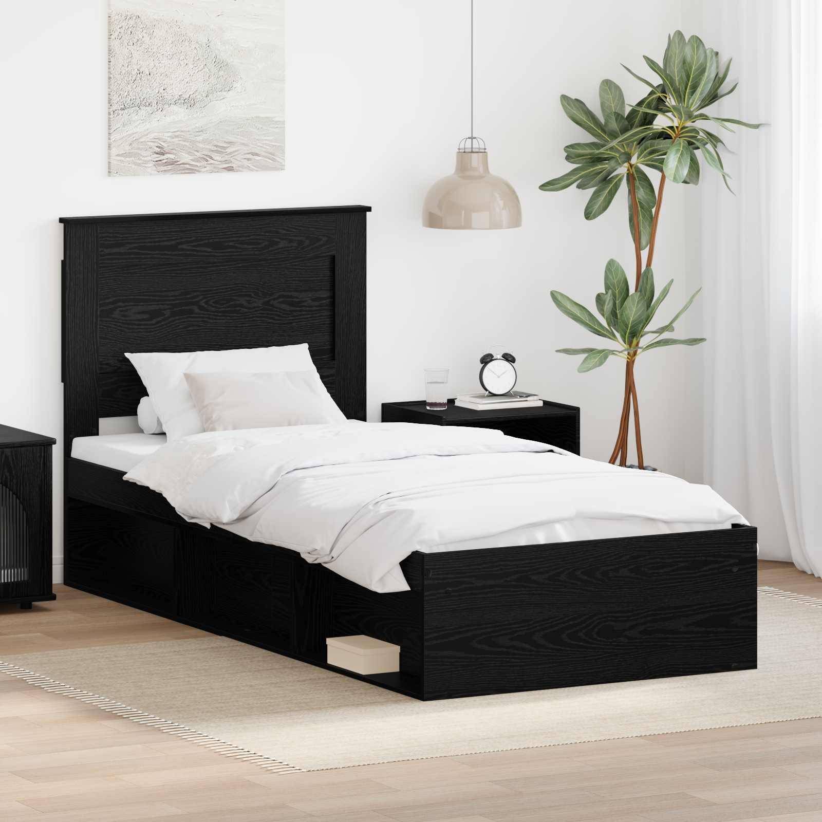 vidaXL Bettrahmen Schwarz 75 x 190 cm Massives Kiefernholz