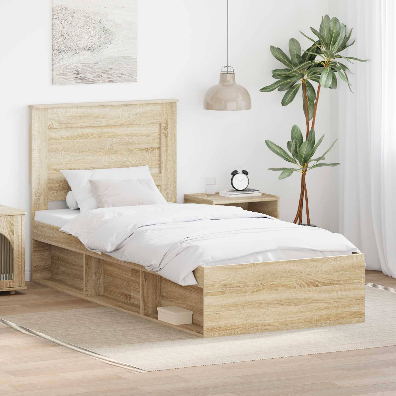 vidaXL Bettrahmen Sonoma-Eiche 75 x 190 cm Massives Kiefernholz