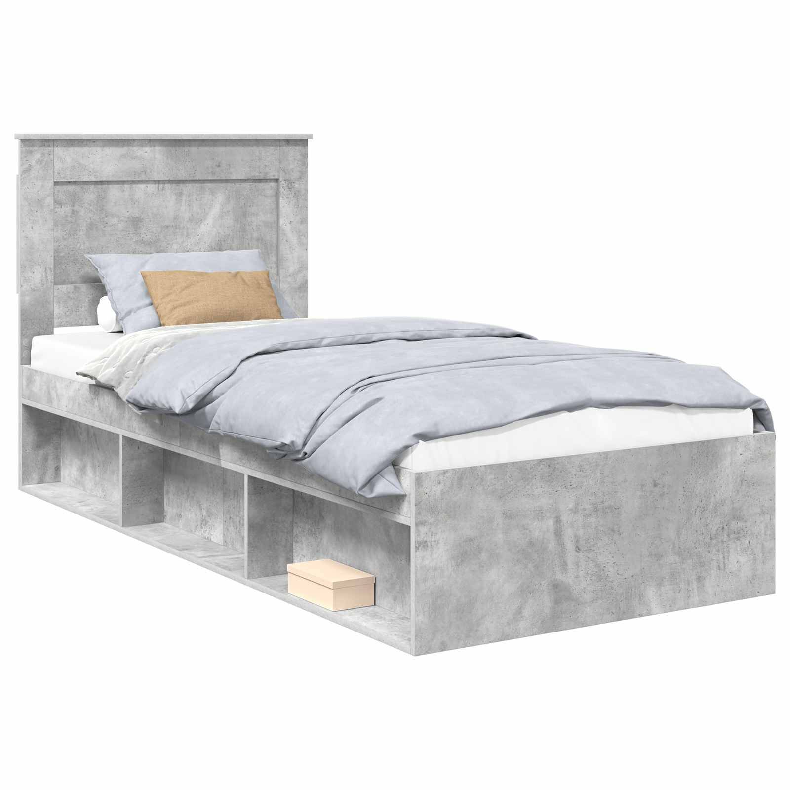 vidaXL Bettrahmen mit Kopfteil Beton 90 x 200 cm Massives Kiefernholz