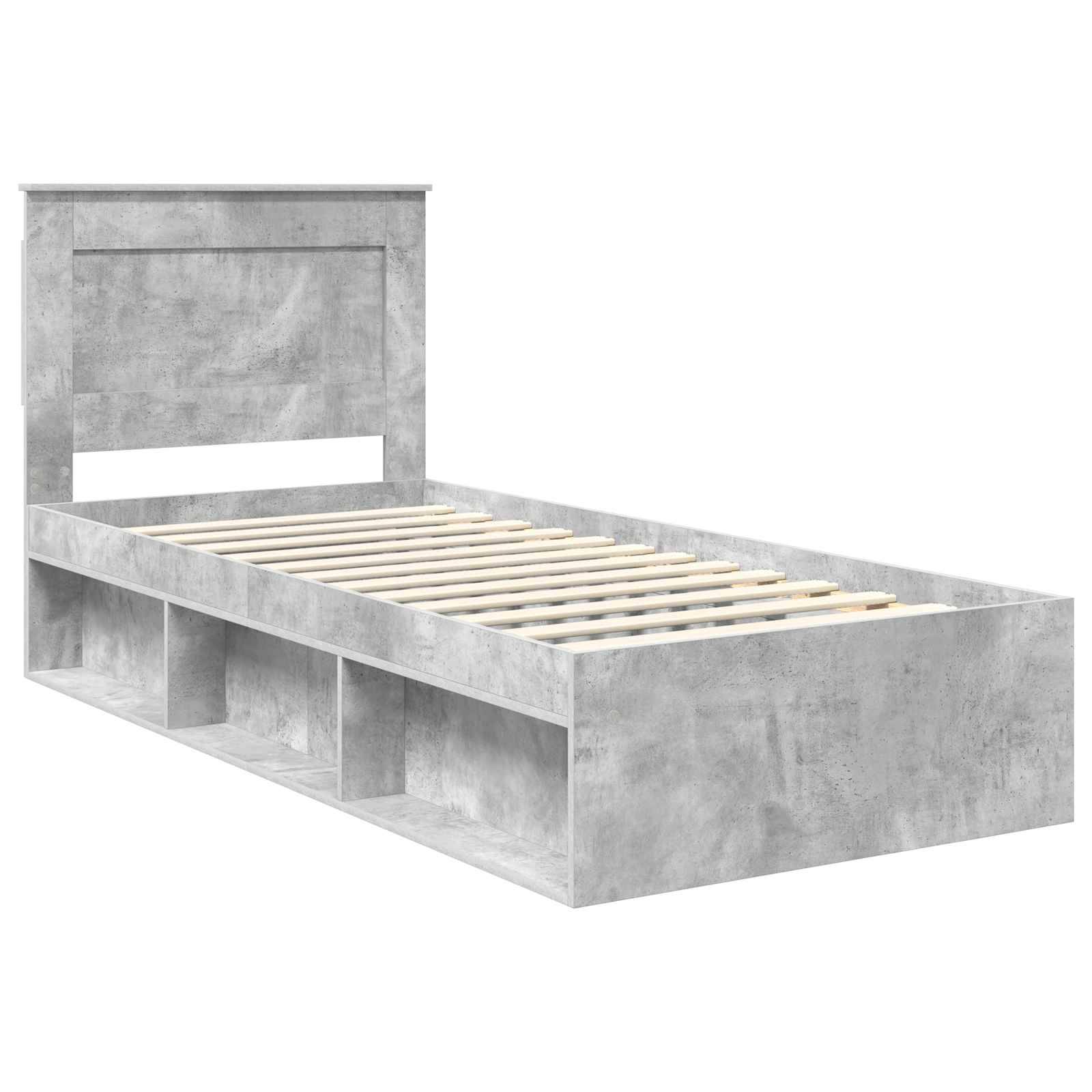 vidaXL Bettrahmen mit Kopfteil Beton 90 x 200 cm Massives Kiefernholz
