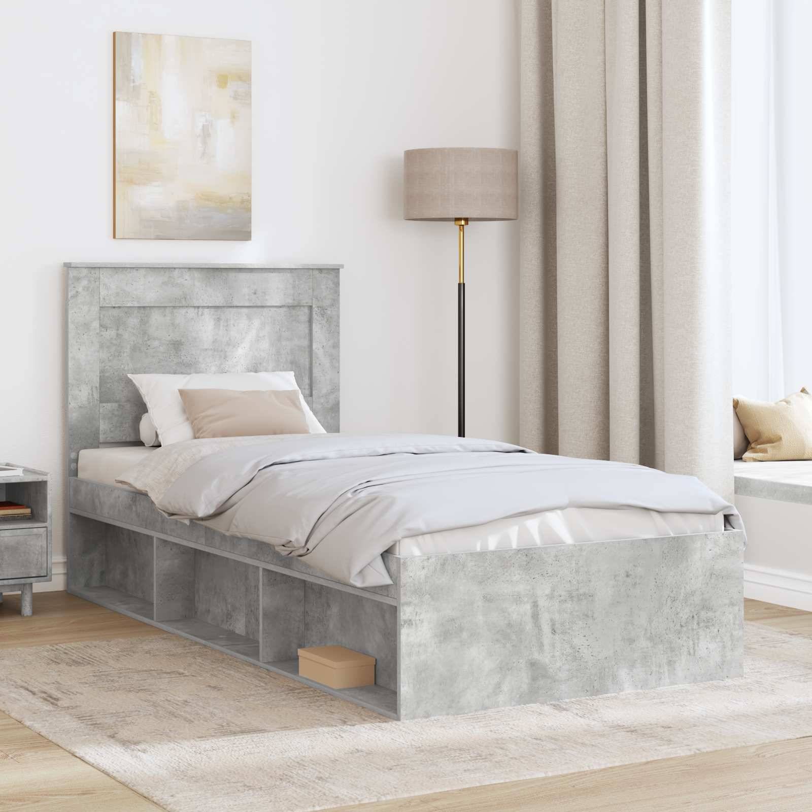 vidaXL Bettrahmen mit Kopfteil Beton 90 x 200 cm Massives Kiefernholz